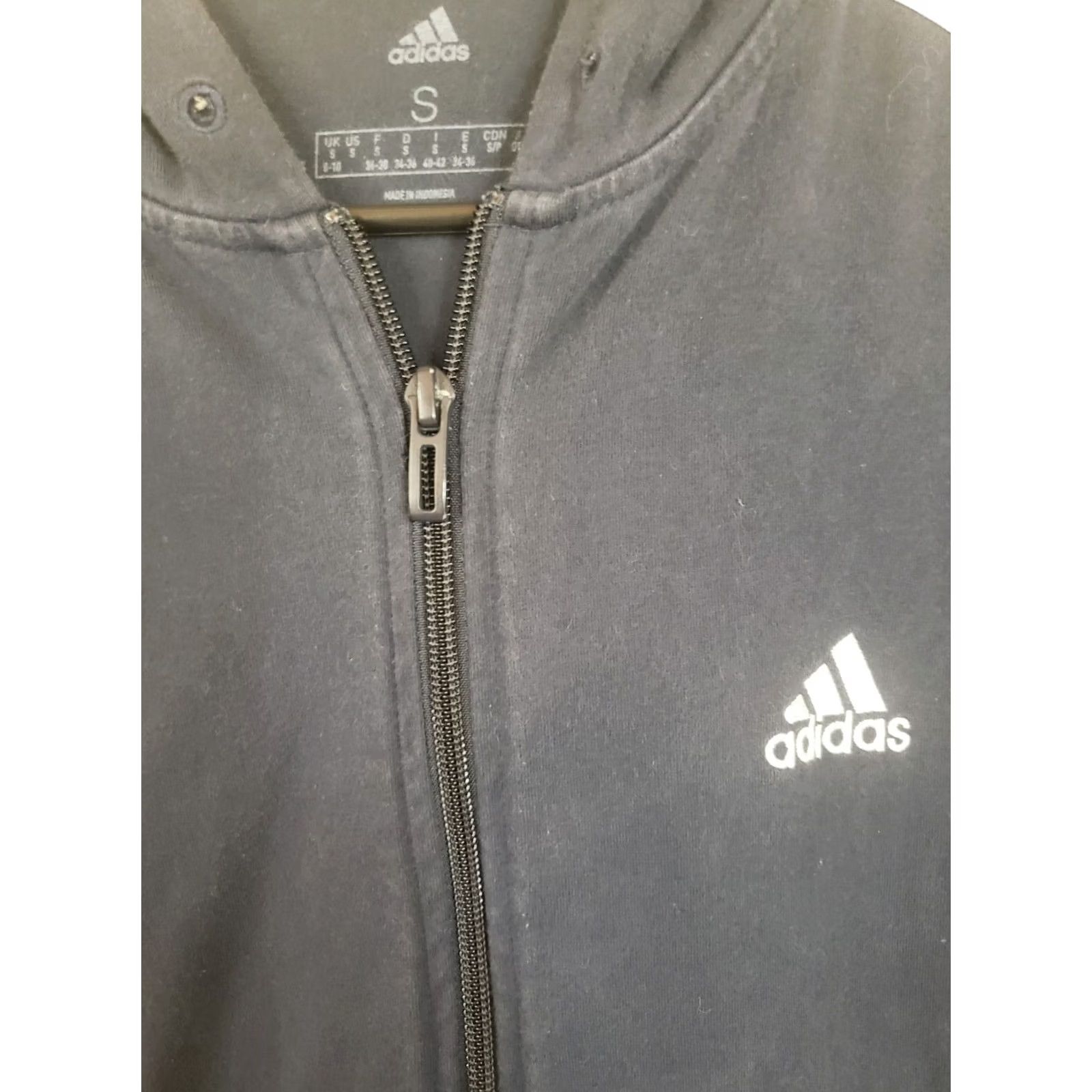 Adidas Adidas Men's S Navy Blue Full Zip Hooded Track Jacket Three Stripes on Arms & Shoulders, 36 in Chest, Jersey, Polyester, Regular Size, Jacket, Men Size US S / EU 44-46 / 1 - 3 Thumbnail
