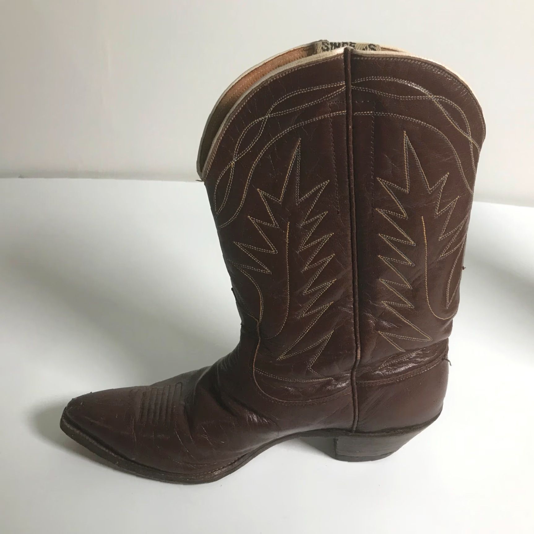 Justin Boots VINTAGE Justin Boots Womens 6 Brown Leather Western Cowboy Pull Tabs 1950s Womens Size US 6 / IT 36 - 7 Thumbnail