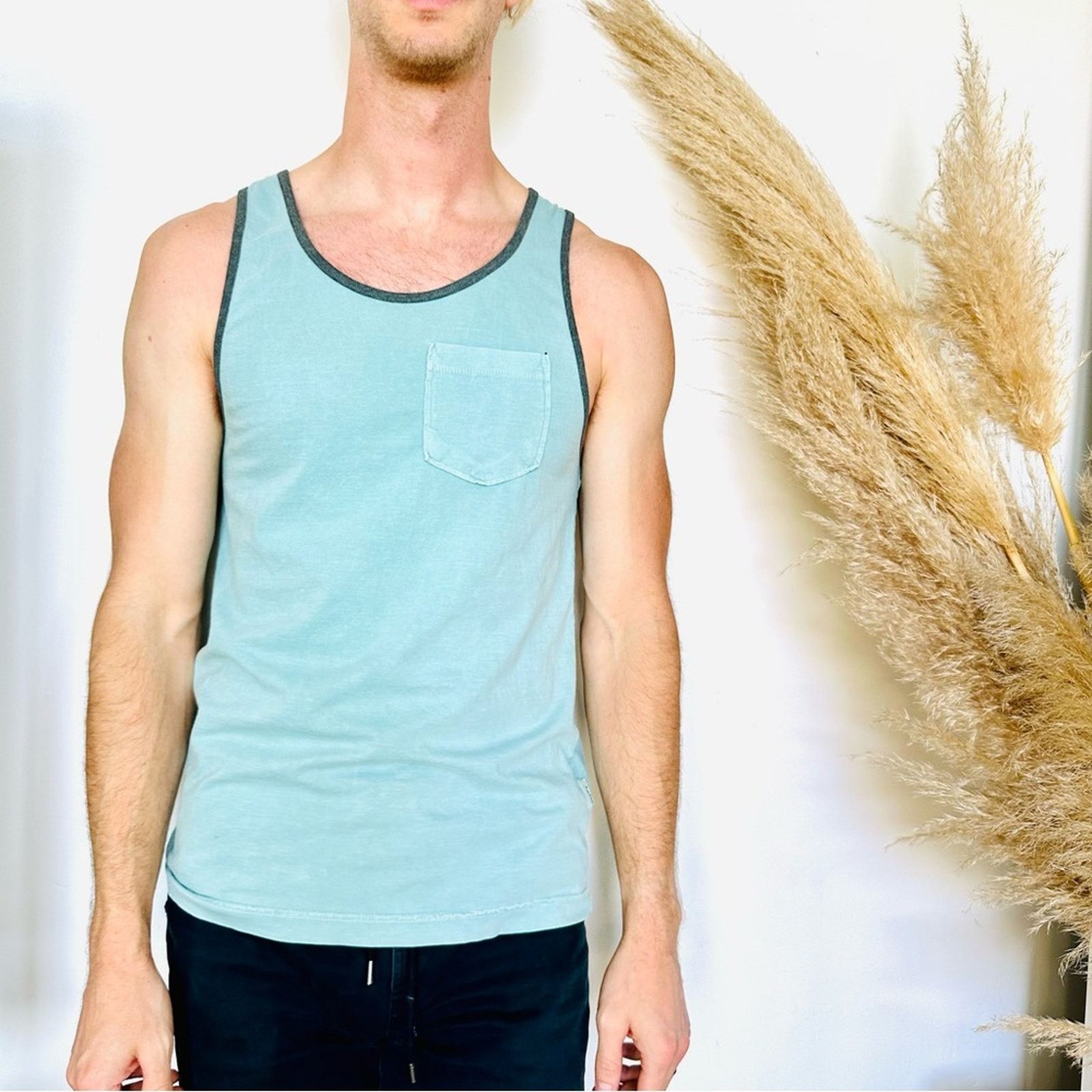 Pacsun MENS SUN DIEGO Navy Blue Pink Aqua Grey Two Tone Tank Top Size US S / EU 44-46 / 1 - 2 Thumbnail