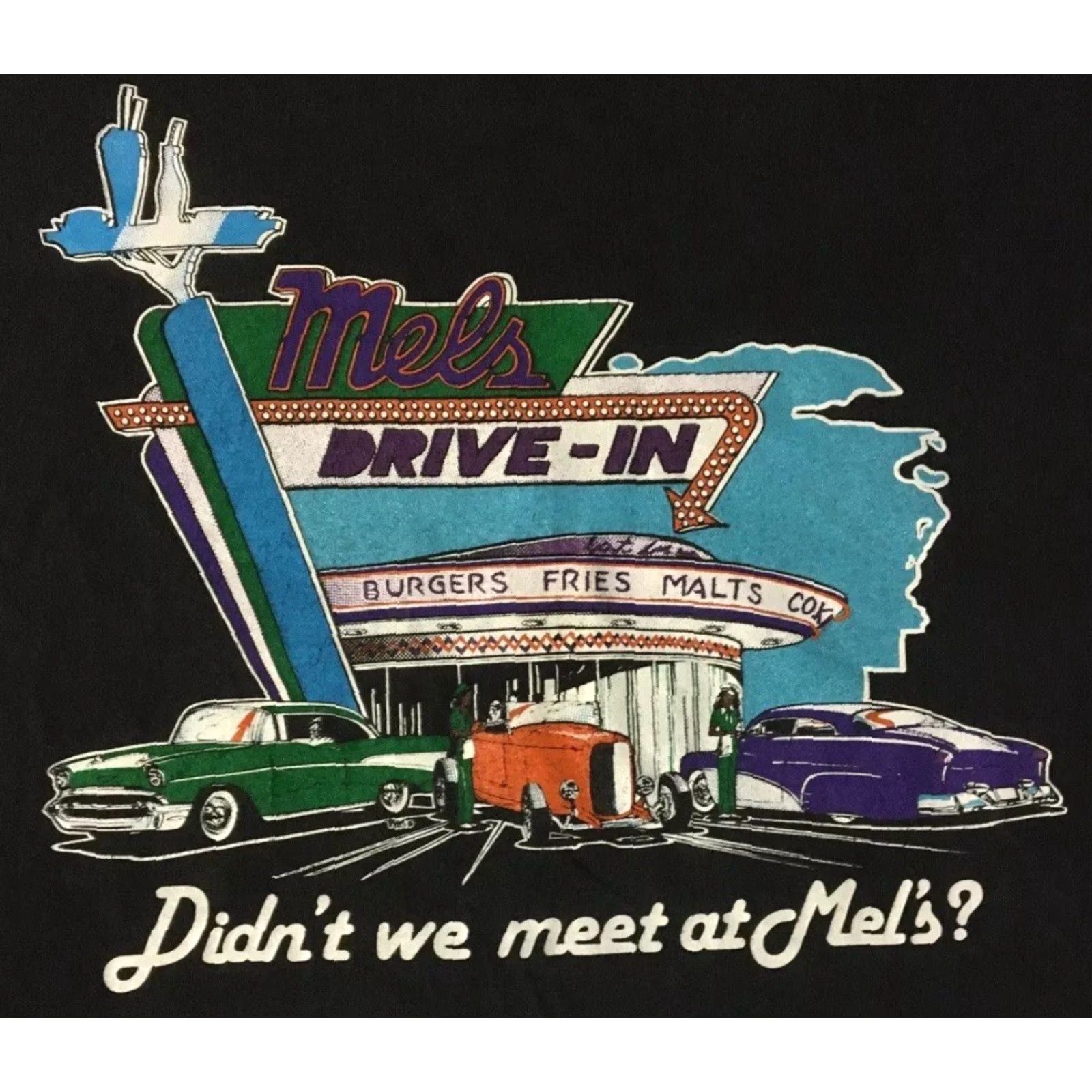 Vintage VINTAGE 90s Mel’s Drive In Faded San Francisco Shirt L Black Men Short Sleeve T-Shirt USA Rock Grunge Card Cars 80s 90s Biker Retro Size US L / EU 52-54 / 3 - 3 Thumbnail