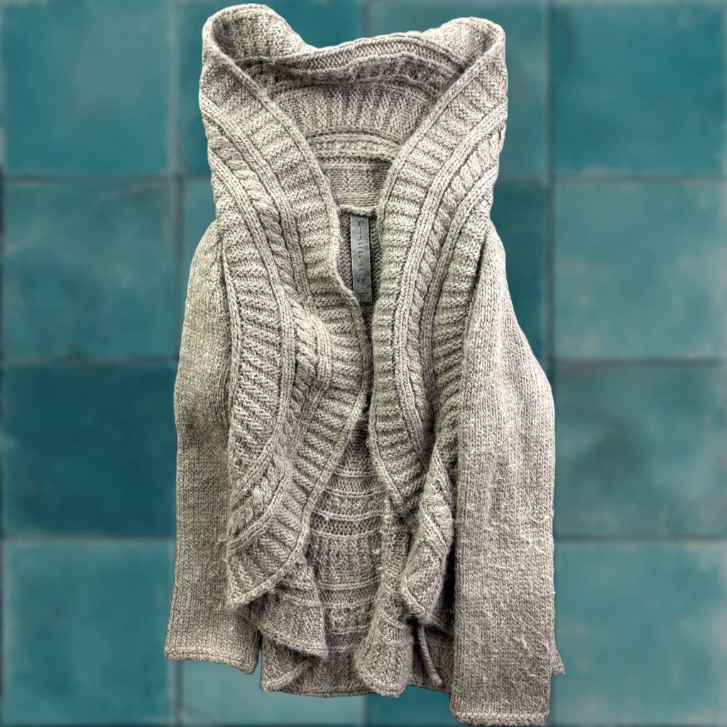 Vintage Elsamanda Cable Knit Cardigan Sweater Womens L Gray Ruffle Alpaca Wool Italy Size L / US 10 / IT 46 - 1 Thumbnail