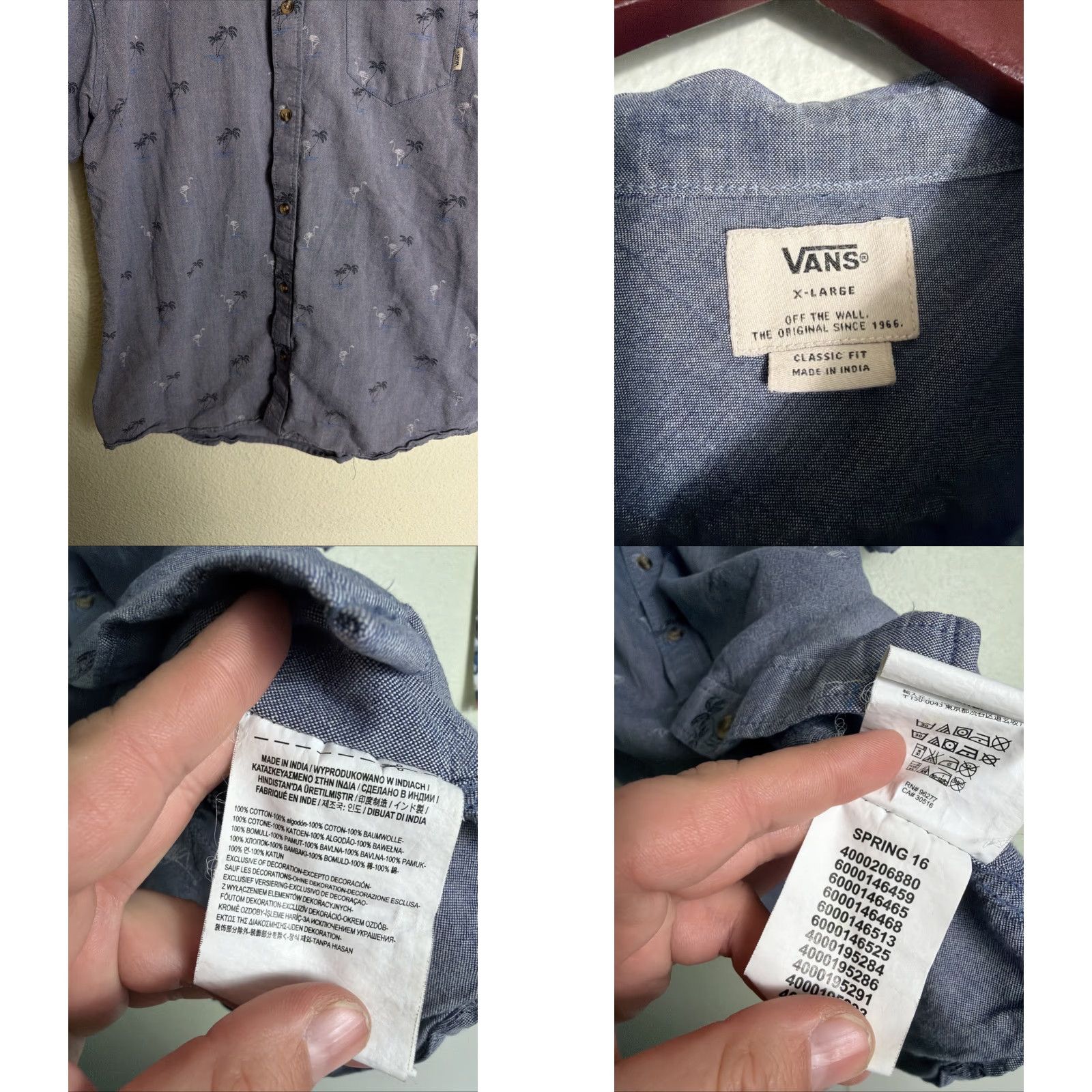 Vans VANS Palm Trees/Flamingo Chambray Button-Down Shirt Mens XL Blue Size US XL / EU 56 / 4 - 8 Thumbnail