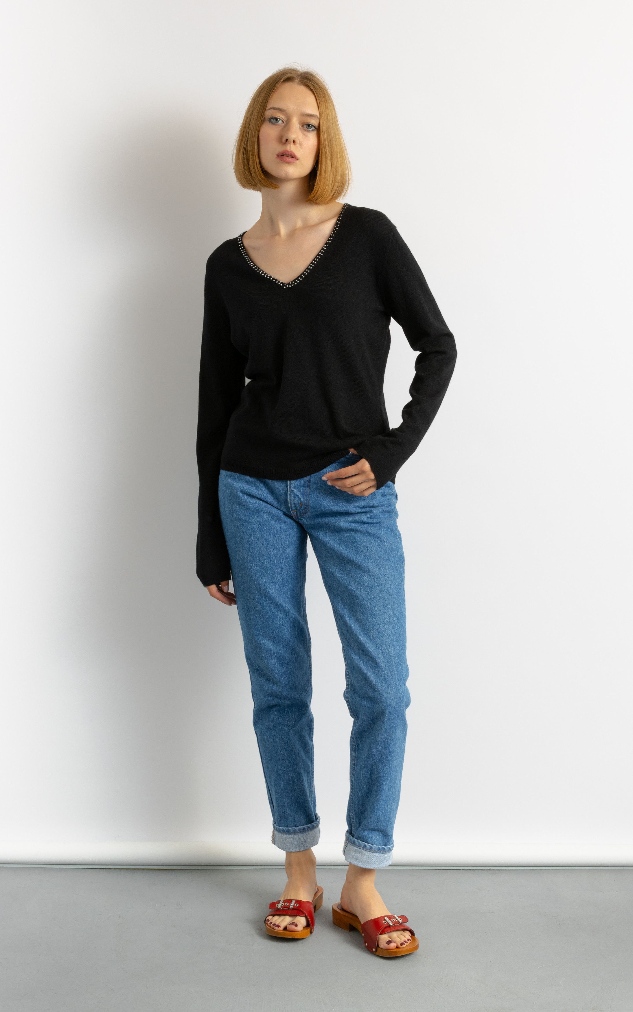 Vintage Black Casual Cashmere V neck Sweater Jumper size Medium 5599 Size M / US 6-8 / IT 42-44 - 3 Thumbnail