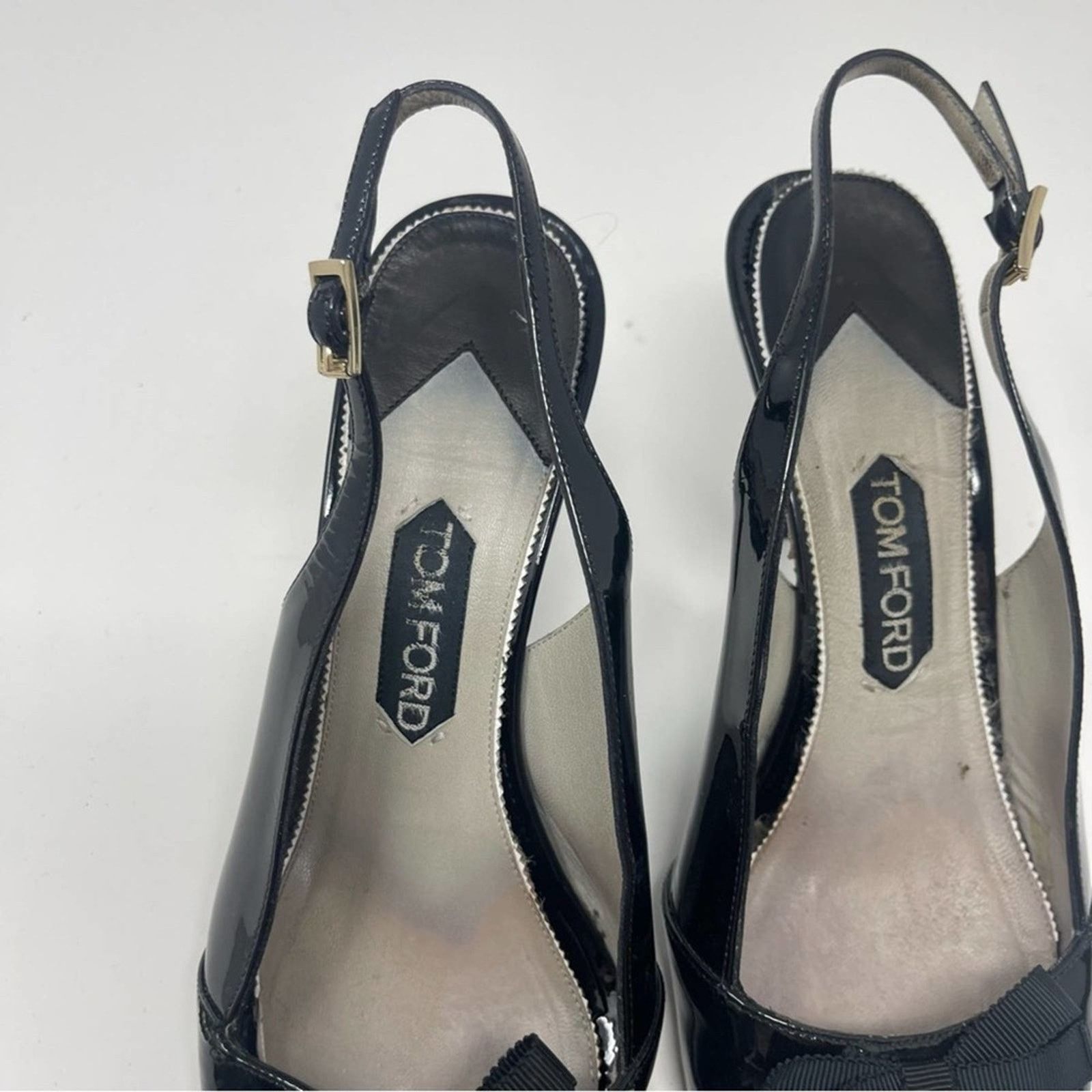 Tom Ford Tom Ford Black patent leather with bow sling back heels 40 Size US 9 / IT 39 - 4 Thumbnail