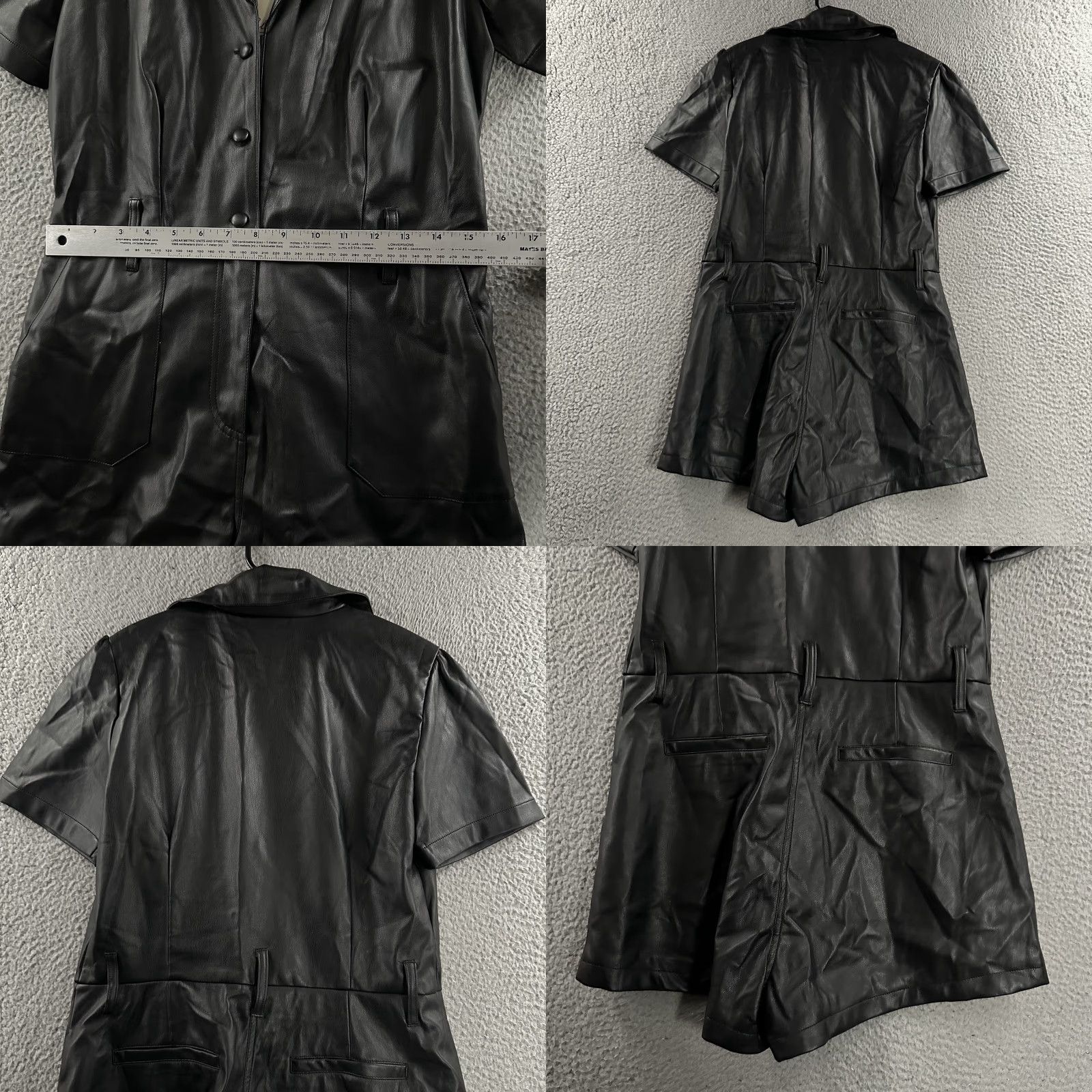Vintage Elan Womens Romper Black Size S Vegan Leather Polyurethane Polyester One-Piece Womens Small Black Romper Size 28" / US 6 / IT 42 - 8 Thumbnail
