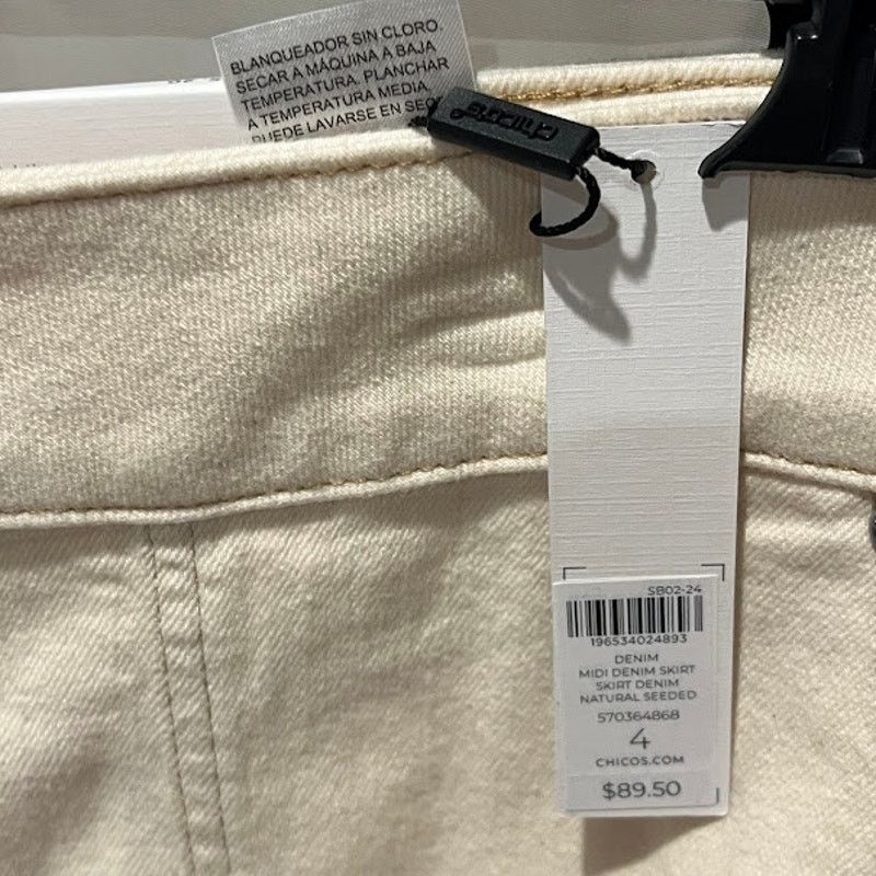 Chicos NWT Chico's Midi Denim Skirt Natural Seeded Cream Sz 4 / XXL Size 42" / US 20 - 7 Thumbnail