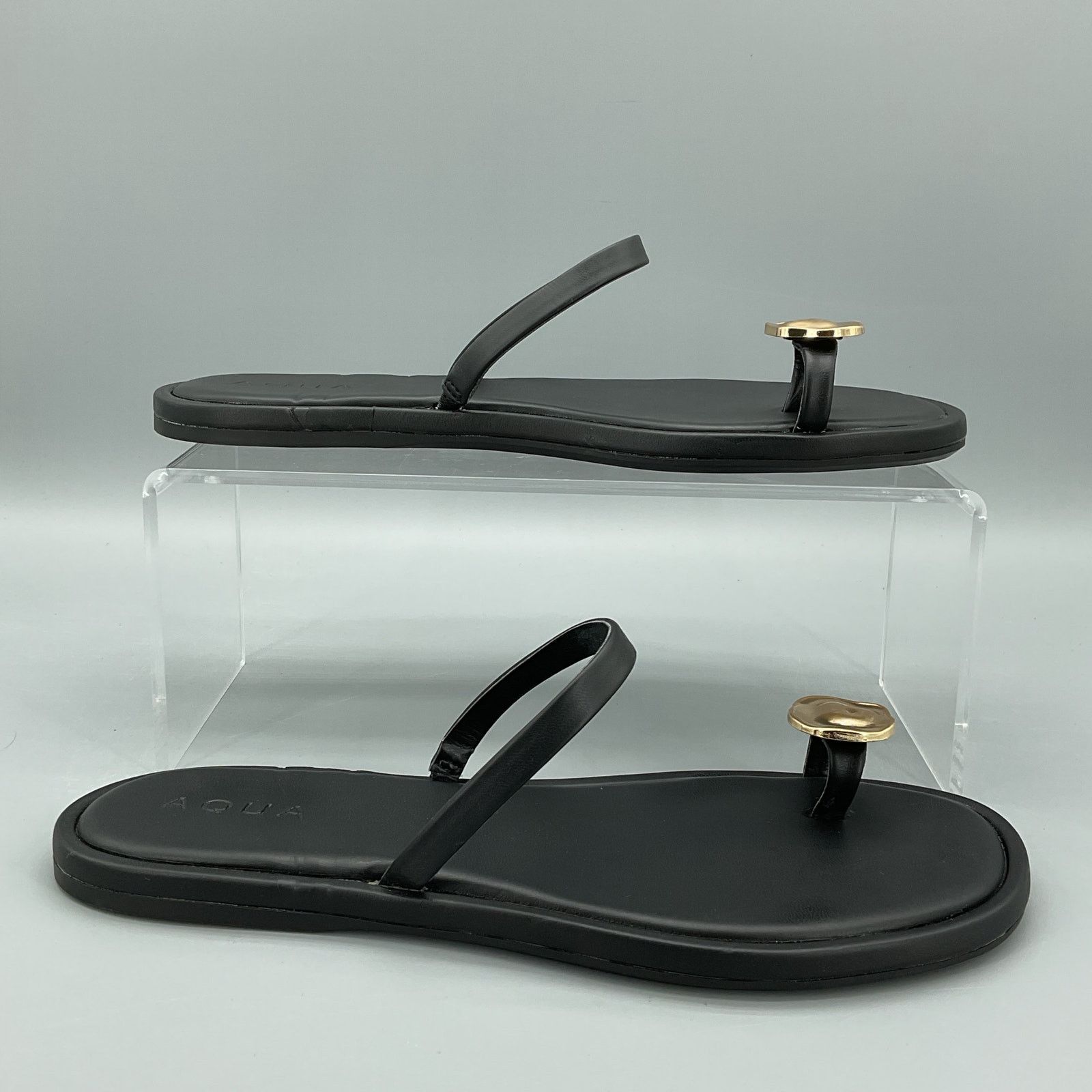 AQUA Aqua Women’s Rita Flat Sandals Black Size 8.5 Size US 8.5 / IT 38.5 - 1 Thumbnail
