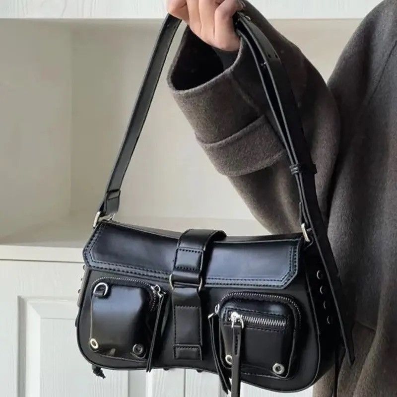 Japanese Brand Shoulder zipper bag Gothic Punk Style PU Leather Tote Bag Size ONE SIZE - 5 Thumbnail