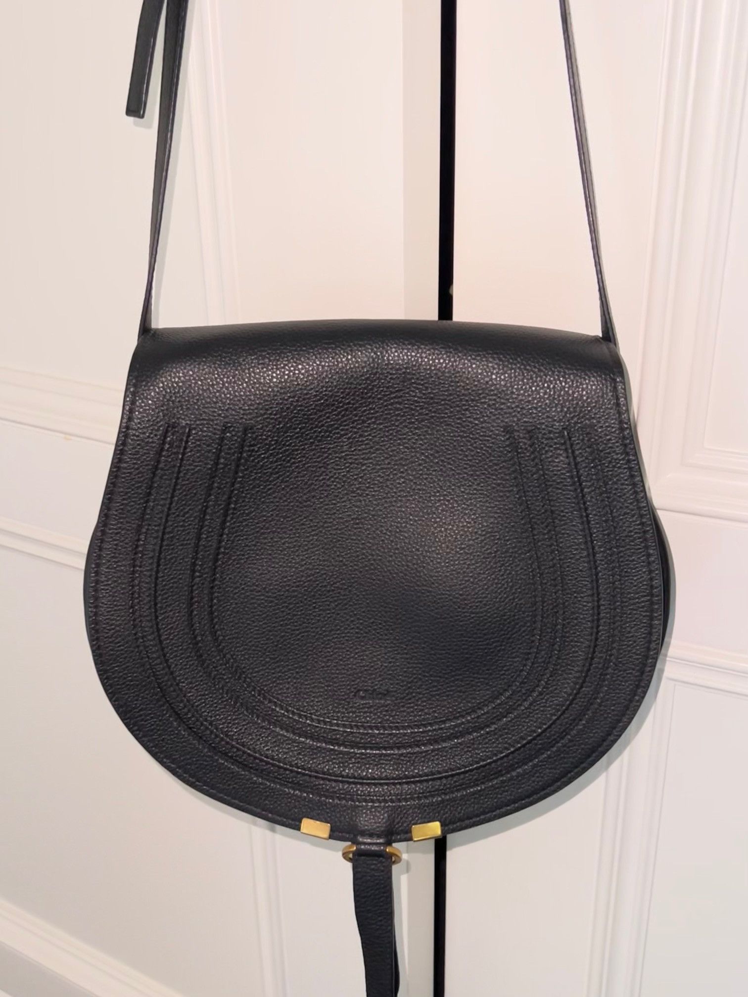 Chloe Leather Medium Marcie Saddle Bag Black