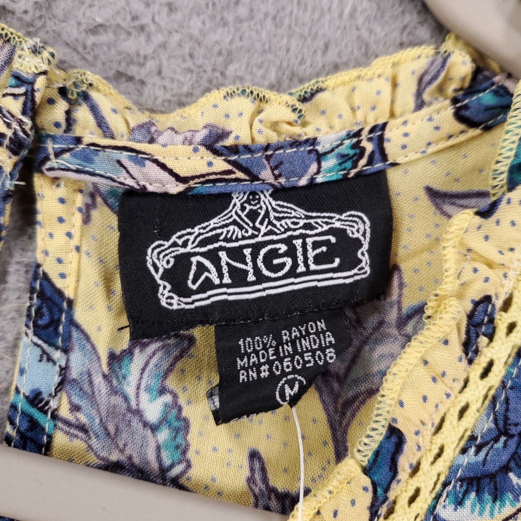 Vintage ANGIE Floral Dress Mini V-Neck Short Sleeve Women Medium Yellow Blue NWT Size M / US 6-8 / IT 42-44 - 7 Thumbnail