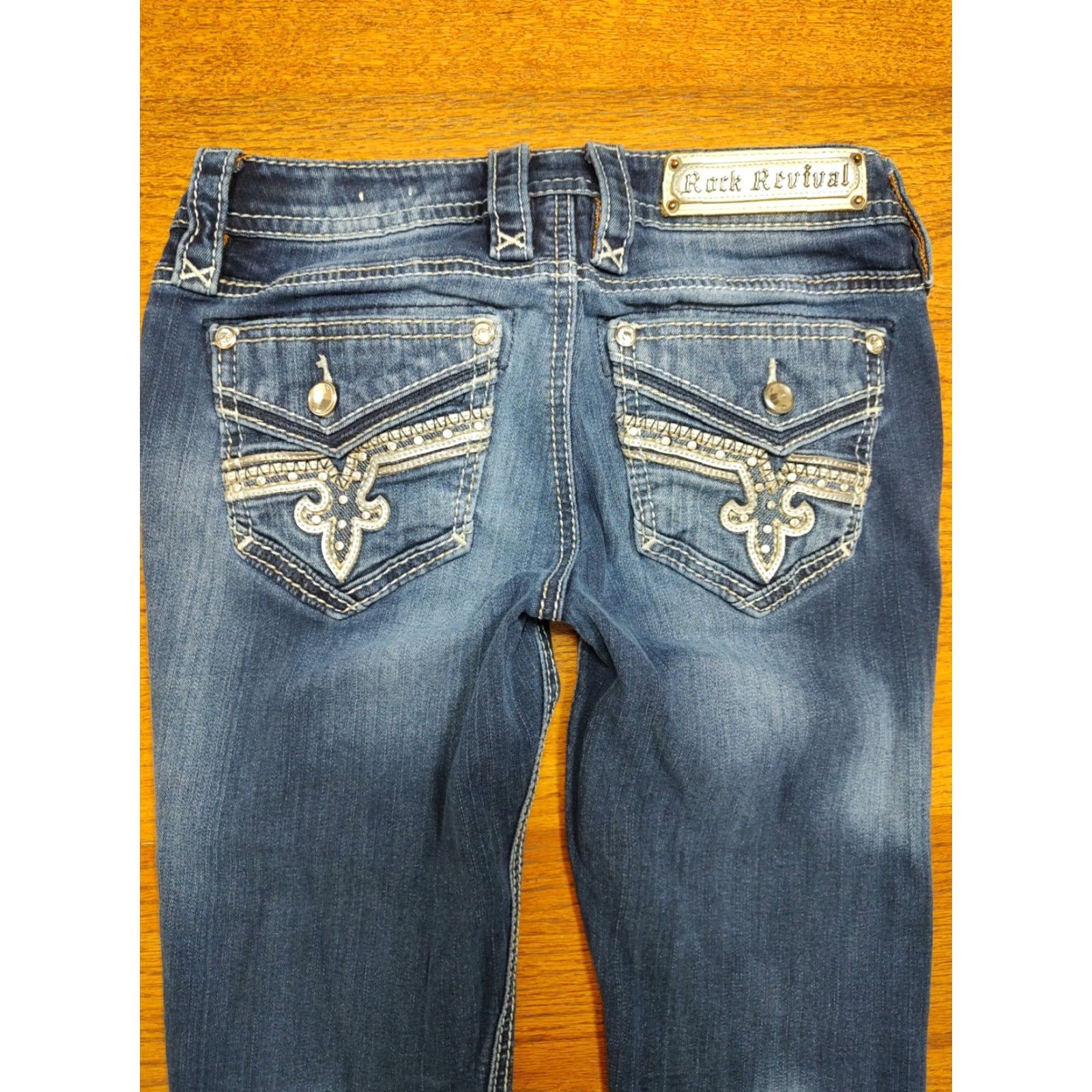 Vintage Rock Revival Jeans Womens Skinny 26 Regular 31in Blue Denim Rock Biker Logo Embroidered 5-Pocket Zip Button Stretch Modern N/A Size 26" / US 2 / IT 38 - 3 Thumbnail
