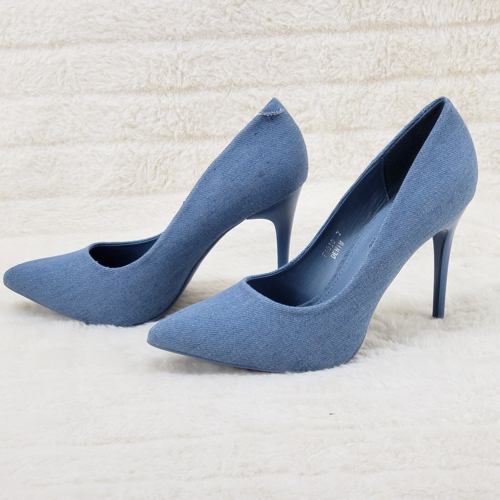 Other Fabio Medium Denim High Heel Shoes Pointy Toe Pump 7-11 (Siz Size US 7.5 / IT 37.5 - 5 Thumbnail