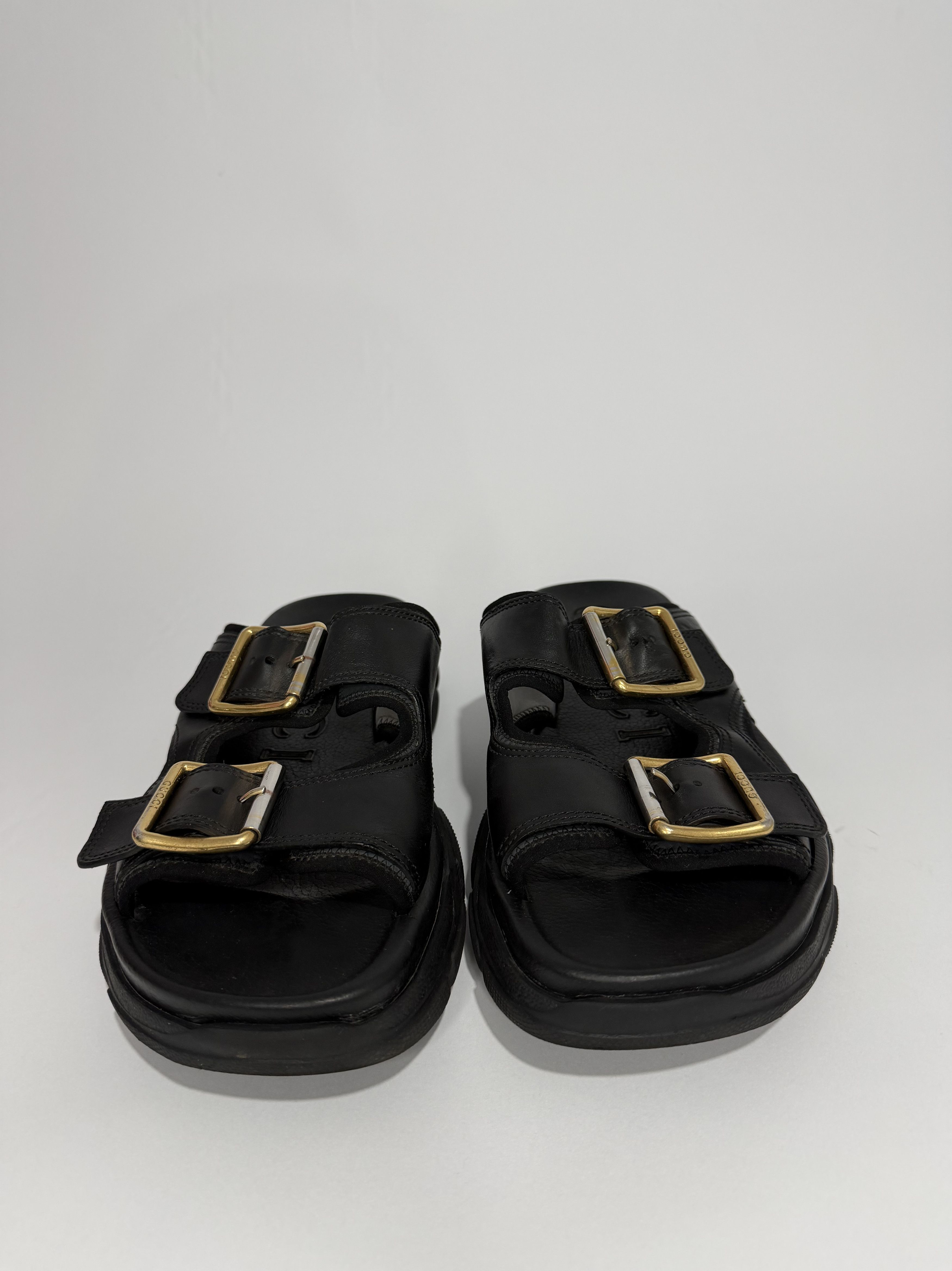 Gucci Gucci Black Leather Aguru Buckle Flat Slides Size US 9.5 / EU 42-43 - 2 Thumbnail