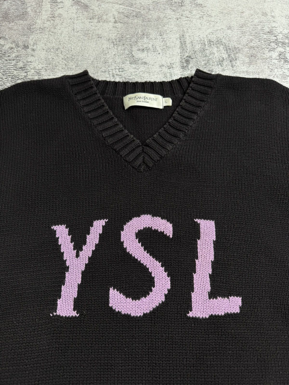 Yves Saint Laurent 90s Yves Saint Laurent YSL Knit V-Neck Sweatshirt Sweater Size US L / EU 52-54 / 3 - 7 Thumbnail