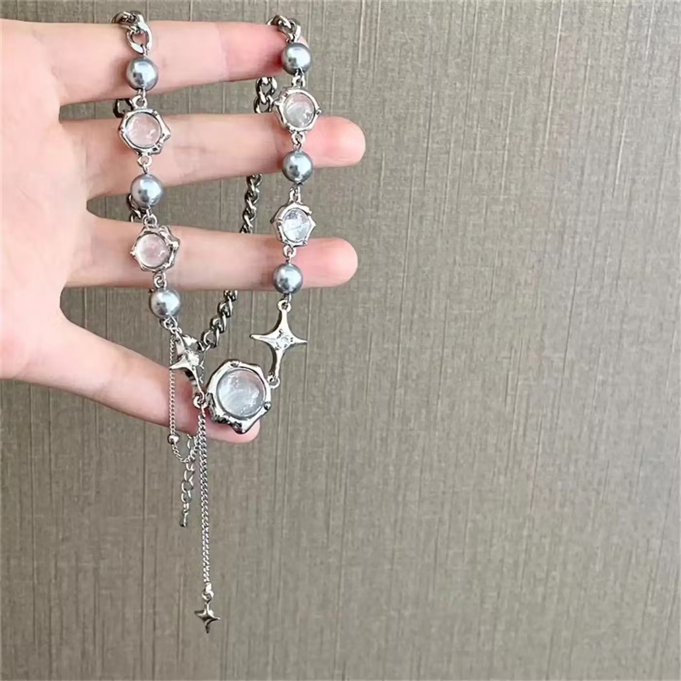 Jewelry Electro Chain Crystal Stone Silver Abstract Star Pop Fantasy Size ONE SIZE - 4 Thumbnail