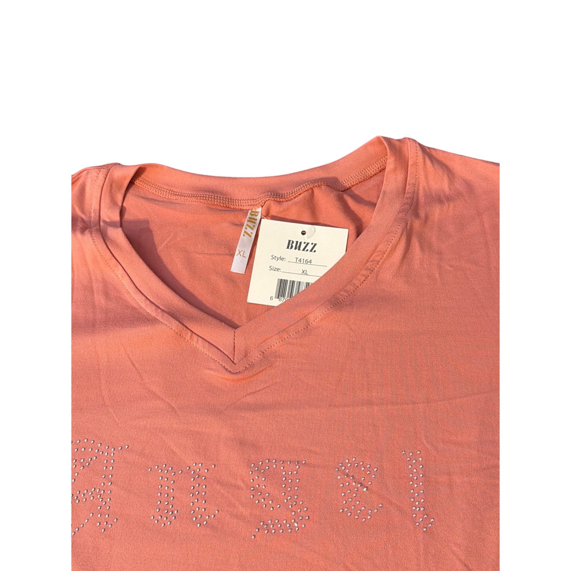 Other Peach V-Neck T Shirt Rhinestone Angel On Front Buzz Short Sl Size XL / US 12-14 / IT 48-50 - 3 Thumbnail