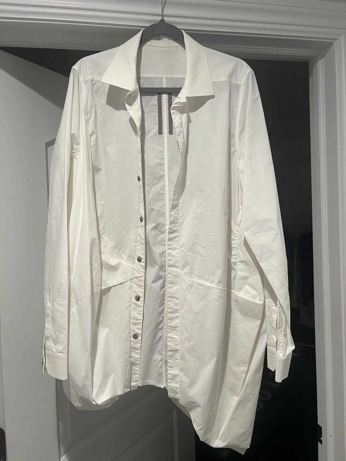 image of Rick Owens Asymmetric Dress Shirt Cotton Shirt in White, Men's (Size Large)