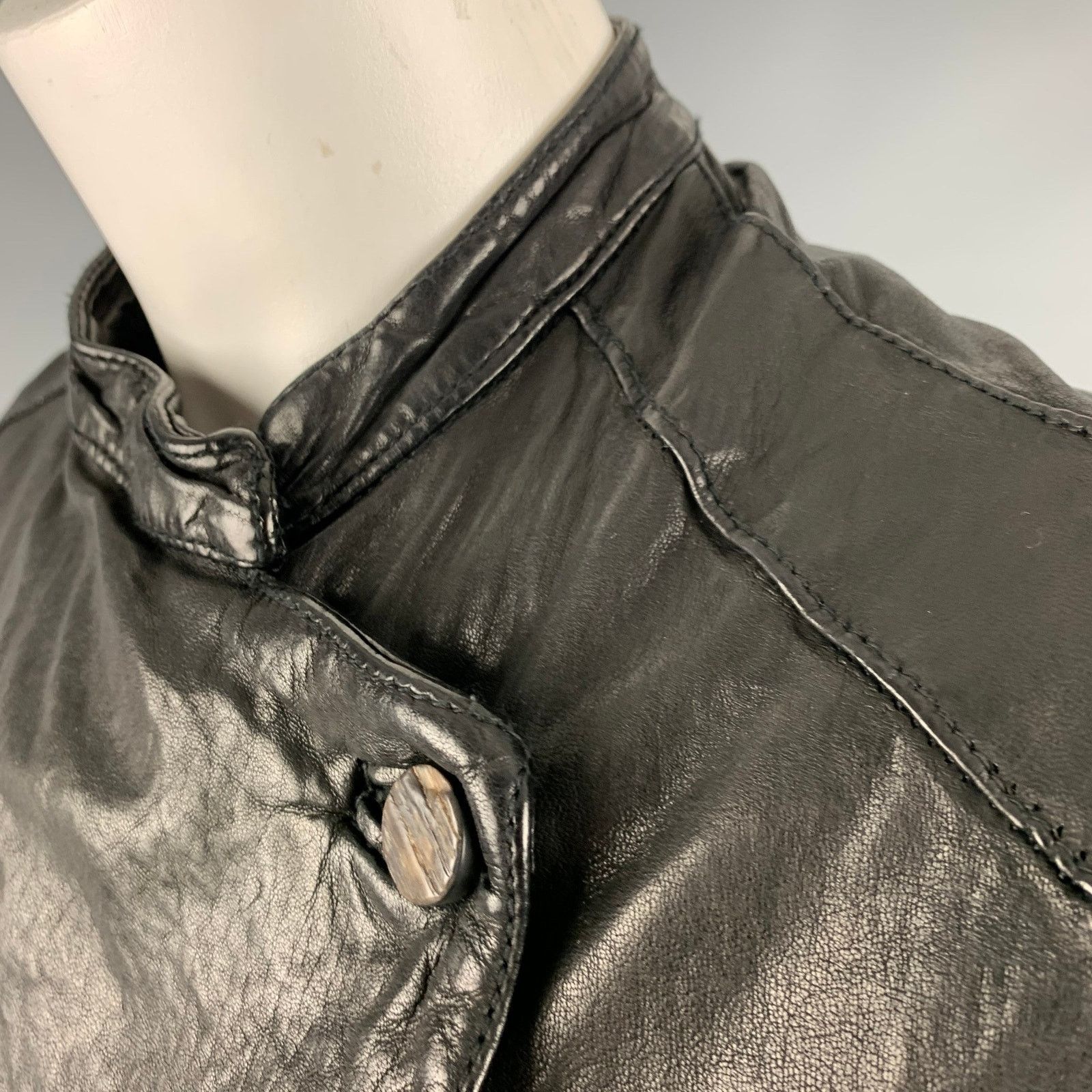 Giorgio Brato GIORGIO BRATO Size 4 Black Leather Button Up Jacket Size S / US 4 / IT 40 - 7 Thumbnail