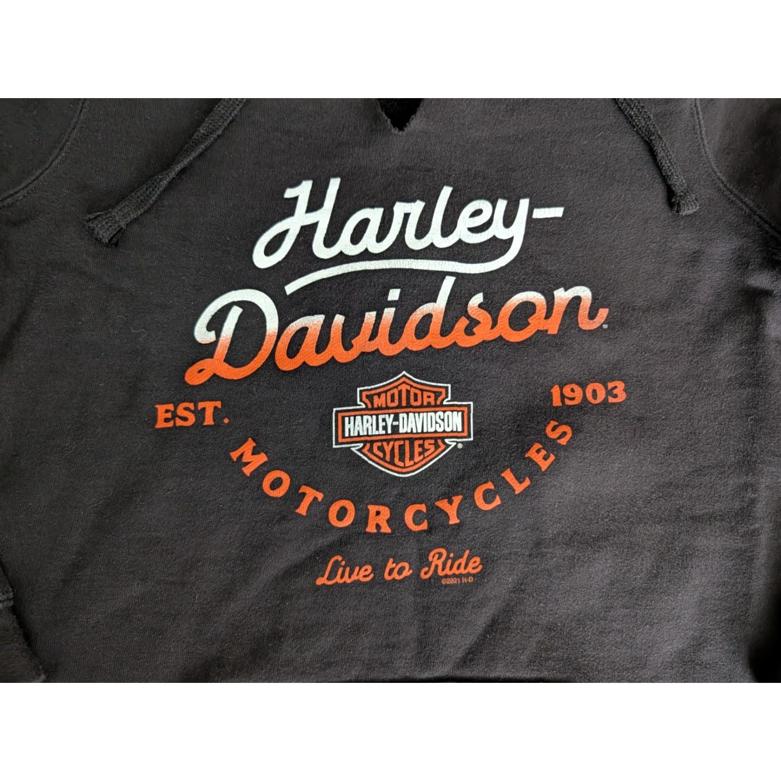 Harley Davidson Harley-Davidson Hoodie Women's V-Neck Dallas TX Black Size M Logo Pullover, Activewear, All Seasons, Cotton Blend, Long Sleeve, VGUC Size M / US 6-8 / IT 42-44 - 2 Thumbnail