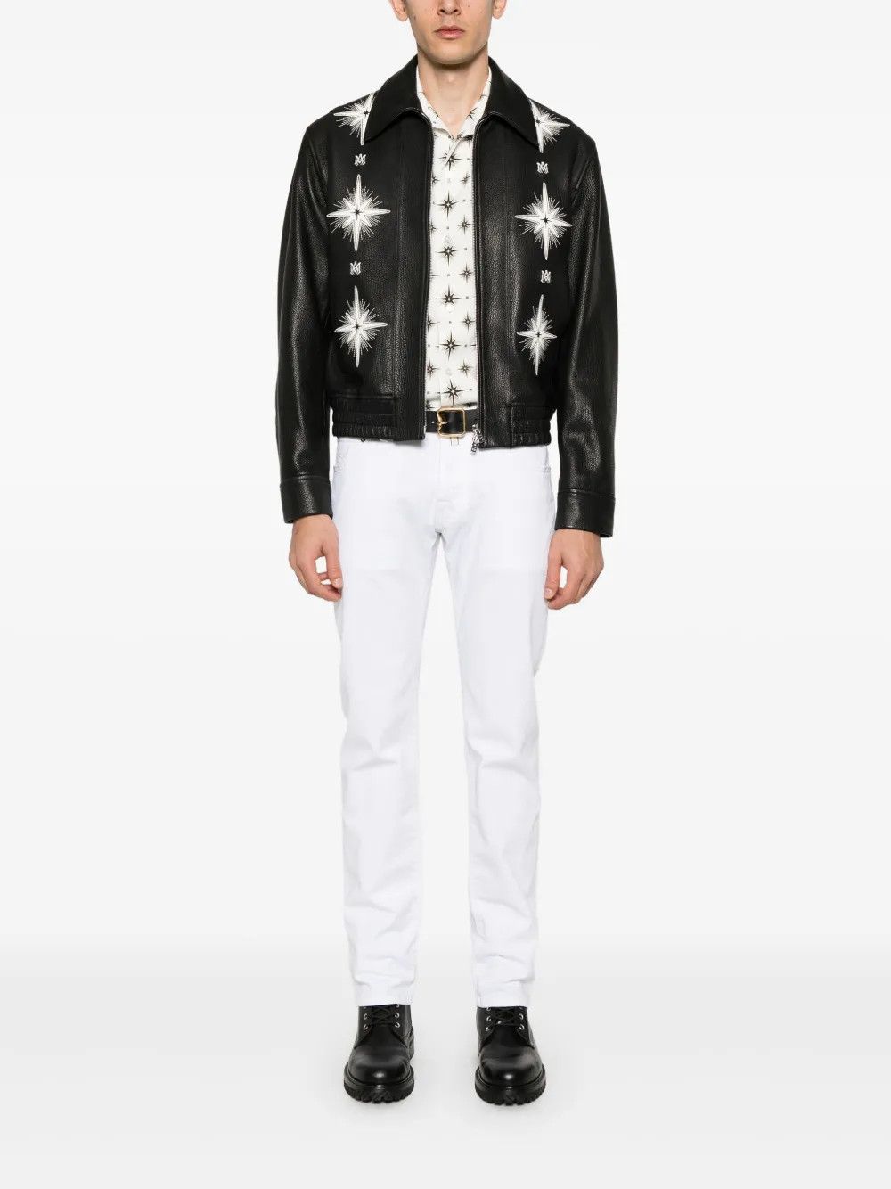 Amiri o1h1sh10525 Starburst Leather Blouson Jacket in Black Size US L / EU 52-54 / 3 - 3 Thumbnail