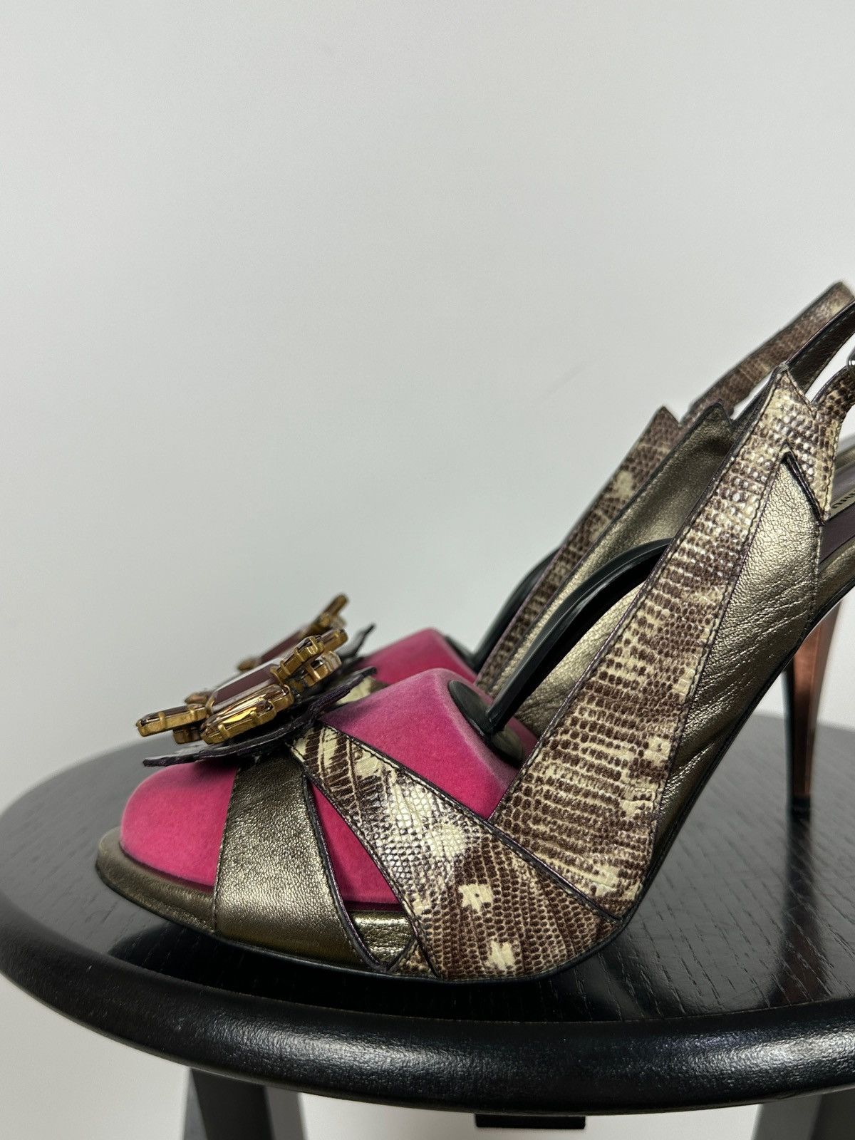 Miu Miu Miu Miu Leather Snakeskin Jewel Slingback Sandals Heels Size US 10 / IT 40 - 16 Thumbnail