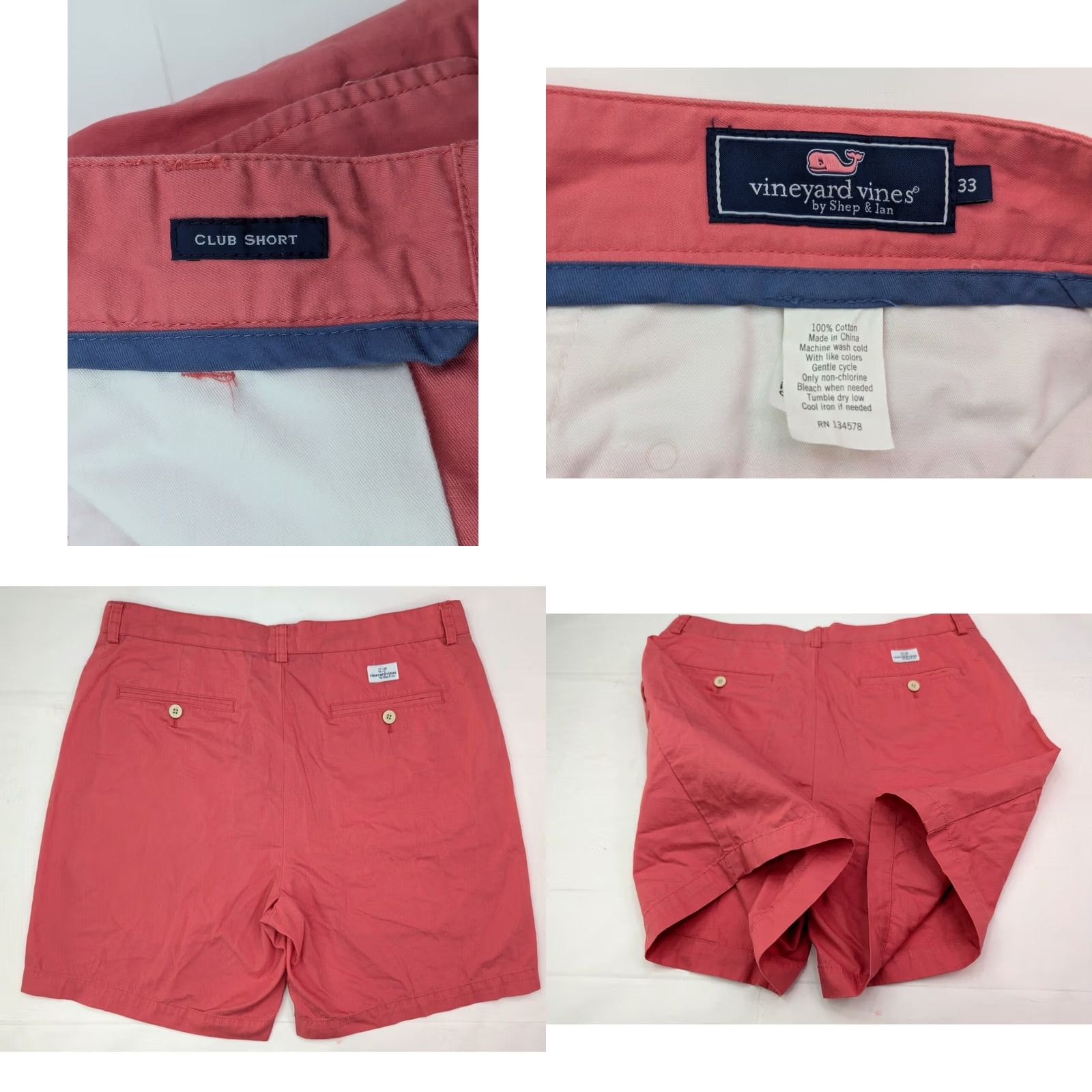 Vineyard Vines Vineyard Vines Club Chino Shorts Men 33 x 7 Salmon Red Pink Solid Flat Front Size US 33 - 8 Thumbnail