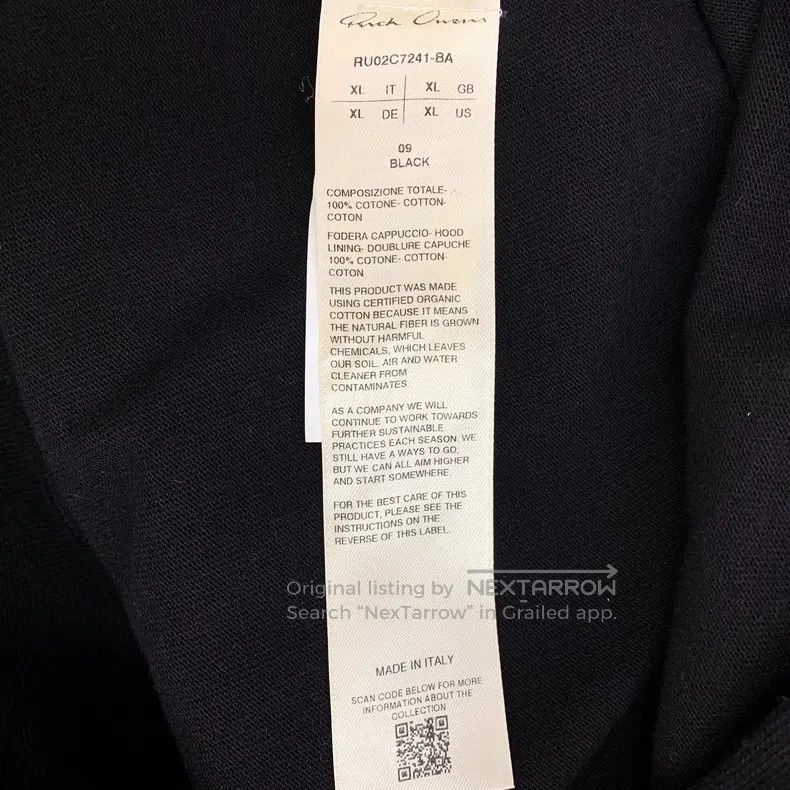 Rick Owens Rick Owens Black Cotton Hooded Drawstring Zip Long Sleeve Size US XL / EU 56 / 4 - 6 Thumbnail