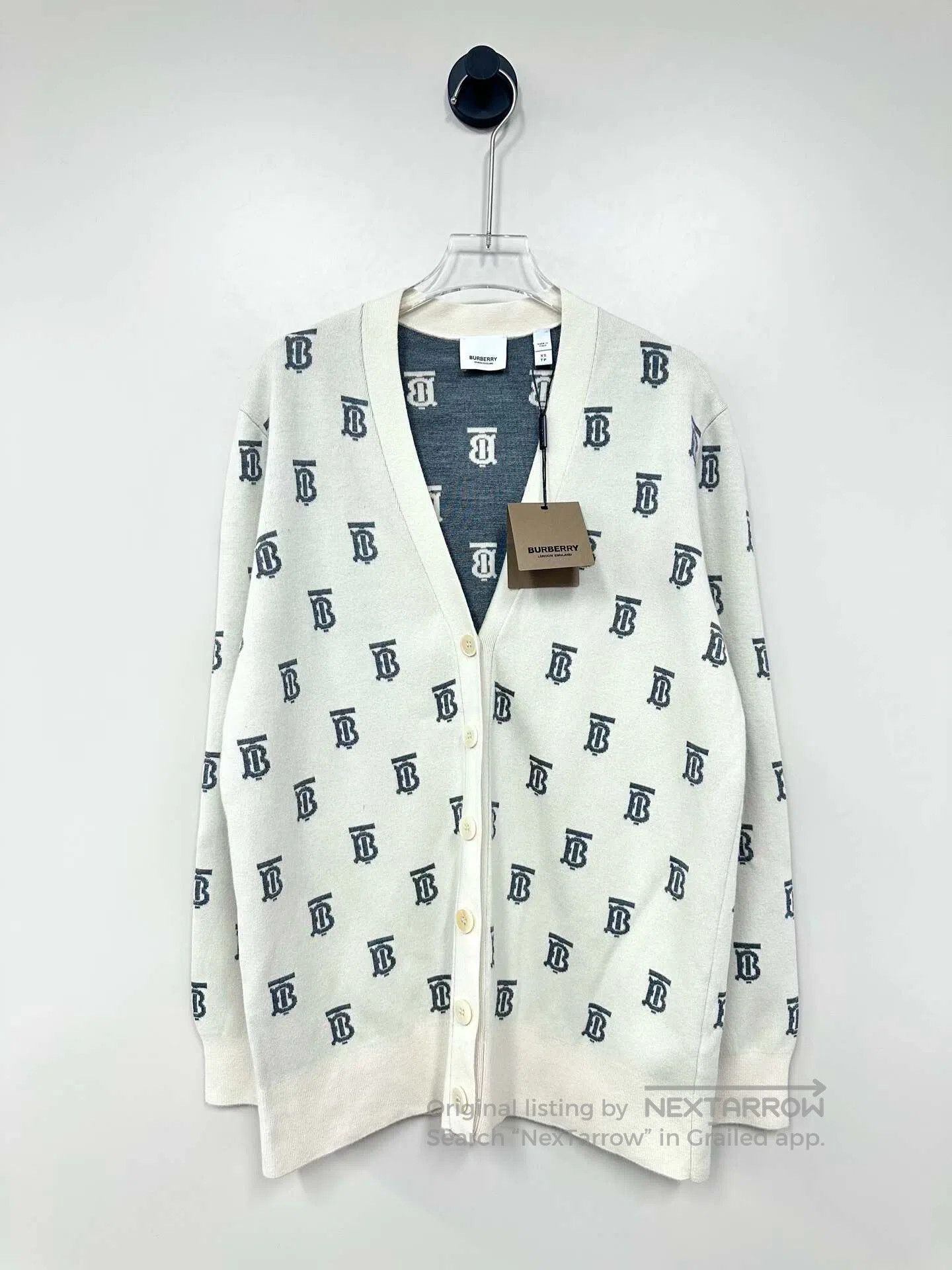 Burberry Burberry Beige All-over Printed Logo Wool Knit Cardigan| Size US XS / EU 42 / 0 - 1 Thumbnail