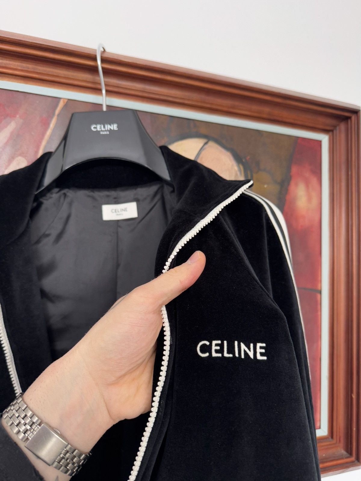 Celine Celine Track Jacket Velour Zip Up Black Designer Sweatshirt Size US M / EU 48-50 / 2 - 7 Thumbnail