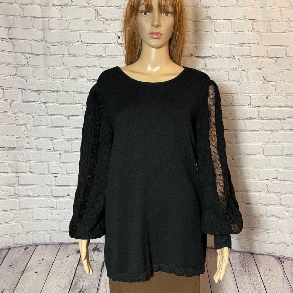 Chicos Chico's Black Textured Pullover With Sequin Sleeves Size 2 Size L / US 10 / IT 46 - 3 Thumbnail