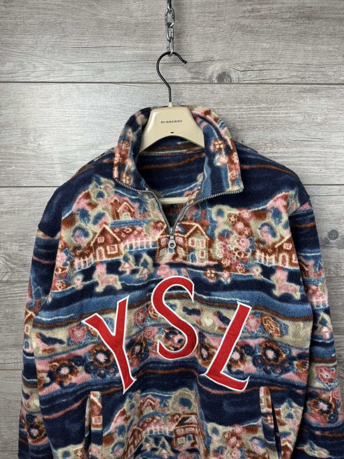 Japanese Brand YSL Fleece Yves Saint Laurent With Lightning and Big Logo Size US L / EU 52-54 / 3 - 15 Thumbnail