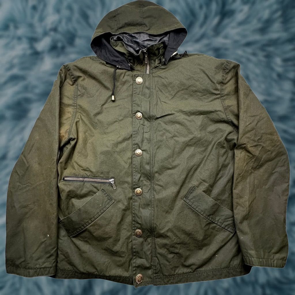 Vintage VINTAGE Rigor Waxed Cotton Jacket Mens Small Olive Green Hooded Full Zip Button Jacket Size US S / EU 44-46 / 1 - 1 Thumbnail