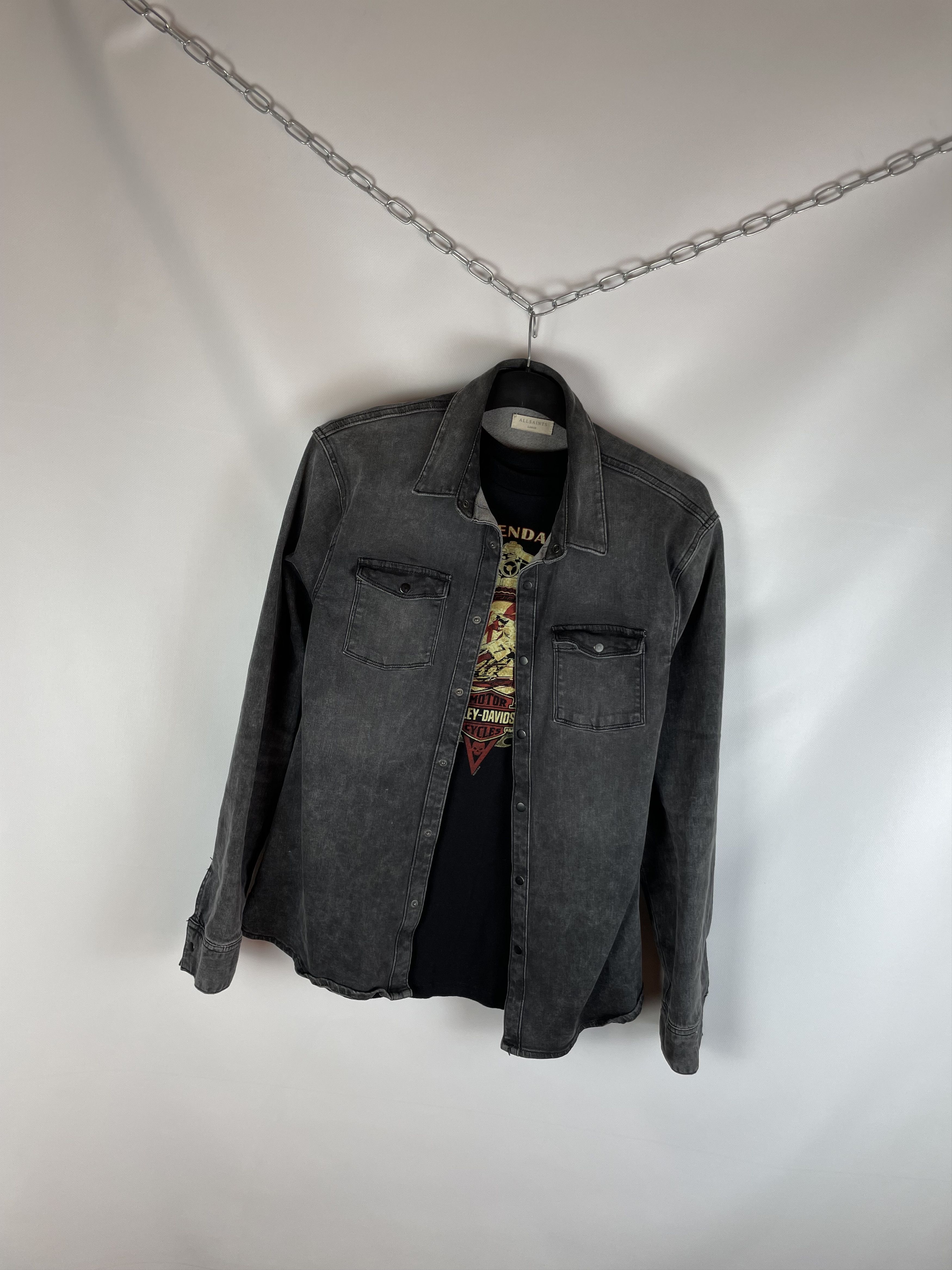 Allsaints Allsaints Demim Flannel Overshirt Size US L / EU 52-54 / 3 - 2 Thumbnail