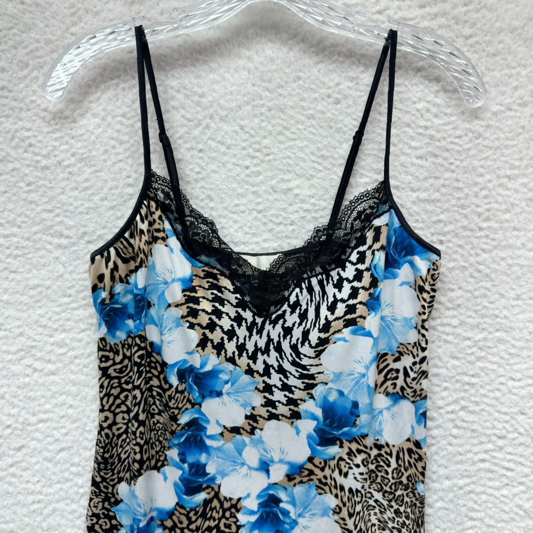 Vintage VINTAGE Y2K Slip Dress Blue Medium Rose Cheetah Leopard Slinky Stretch Peter Alexander Womens Size M / US 6-8 / IT 42-44 - 3 Thumbnail