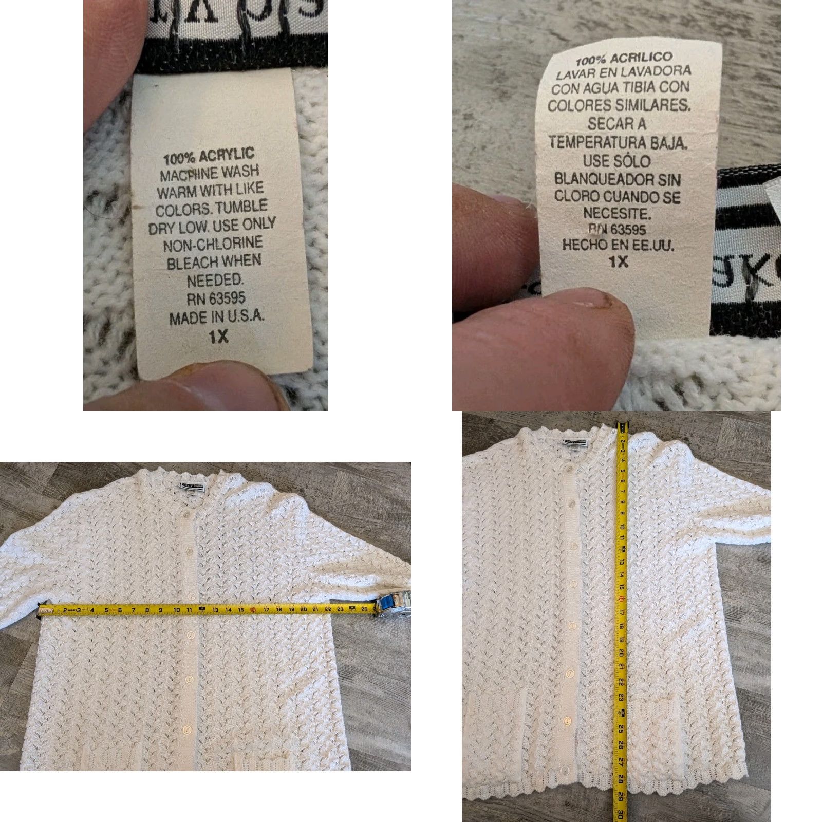 Vintage VINTAGE Carly Blake Cardigan Shirt Womens 1X White Open-Knit Cotton 80s 90s Hipster Elegant USA Made Size XL / US 12-14 / IT 48-50 - 8 Thumbnail