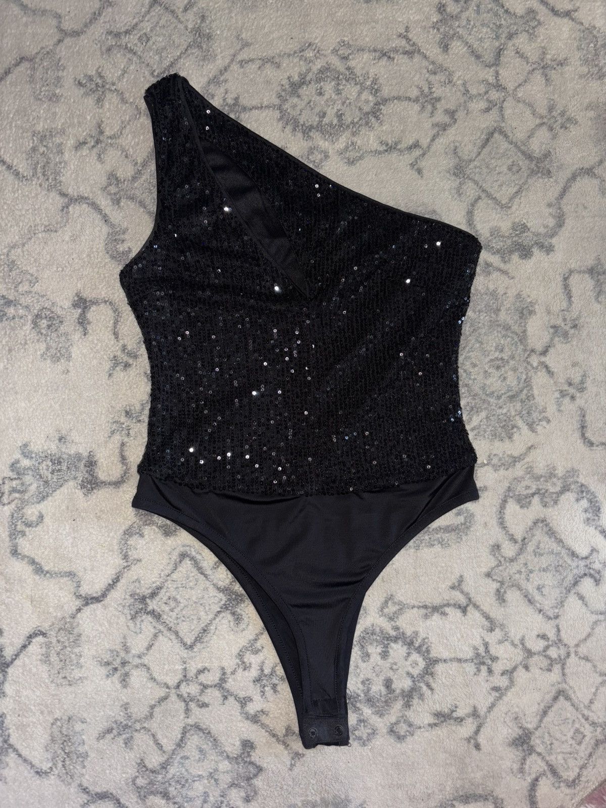 Other Cefian Sequin One Shoulder Cutout Black Bodysuit - NWT Size S / US 4 / IT 40 - 1 Thumbnail