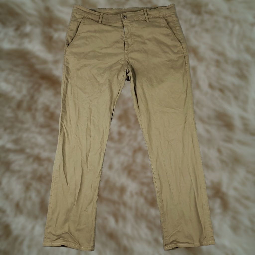 Vintage AG Adriano Goldschmied Pants Mens 33x30 Beige Straight Chino Trousers Regular Flat Front Size US 33 - 1 Thumbnail