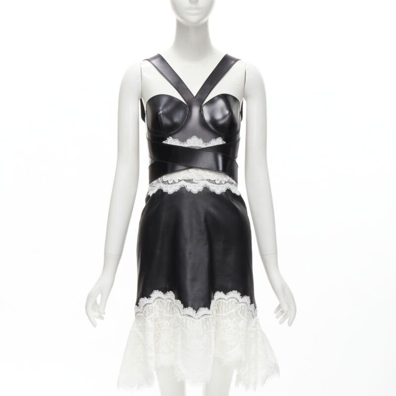 Alexander McQueen ALEXANDER MCQUEEN 2020 Runway black leather bustier white lace dress IT38 S Size XS / US 0-2 / IT 36-38 - 1 Thumbnail