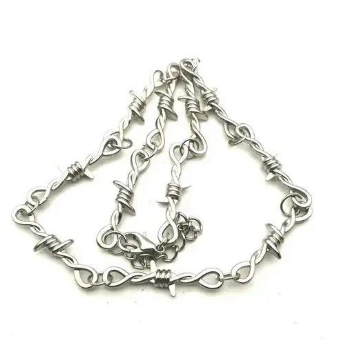 Jewelry BarbWire Chrome Necklace Spike Post Barb Wire Punk Chain Size ONE SIZE - 4 Thumbnail