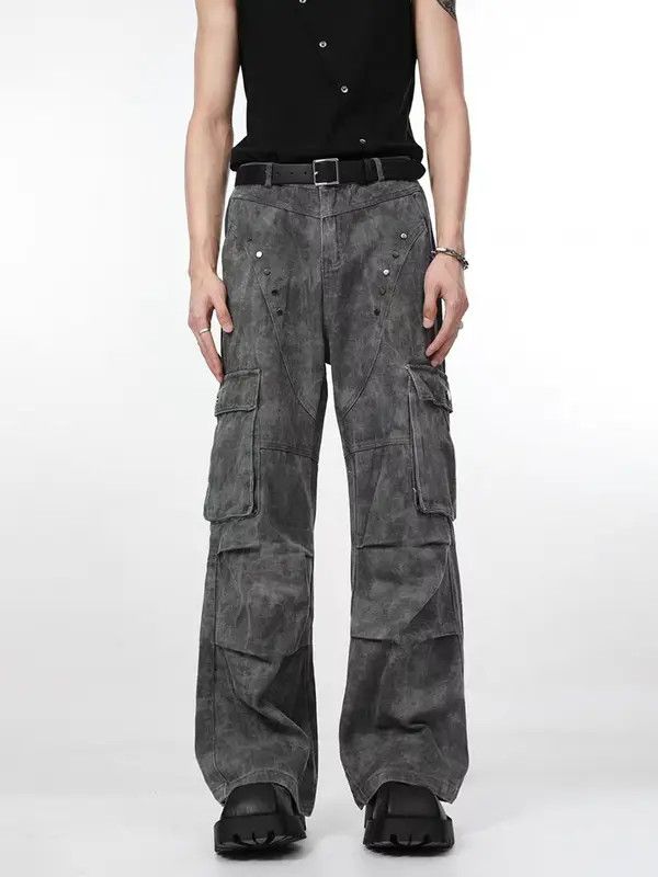 VIBE Vintage studded pleated pocket cargo denim trousers Size US 32 / EU 48 - 1 Thumbnail