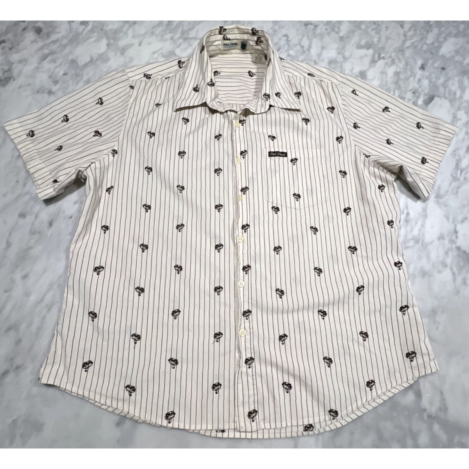 Paul Frank VINTAGE Paul Frank Polo Camp Shirt Men XL Embroidered Movie Cameras Allover Stripes Size US XL / EU 56 / 4 - 2 Thumbnail