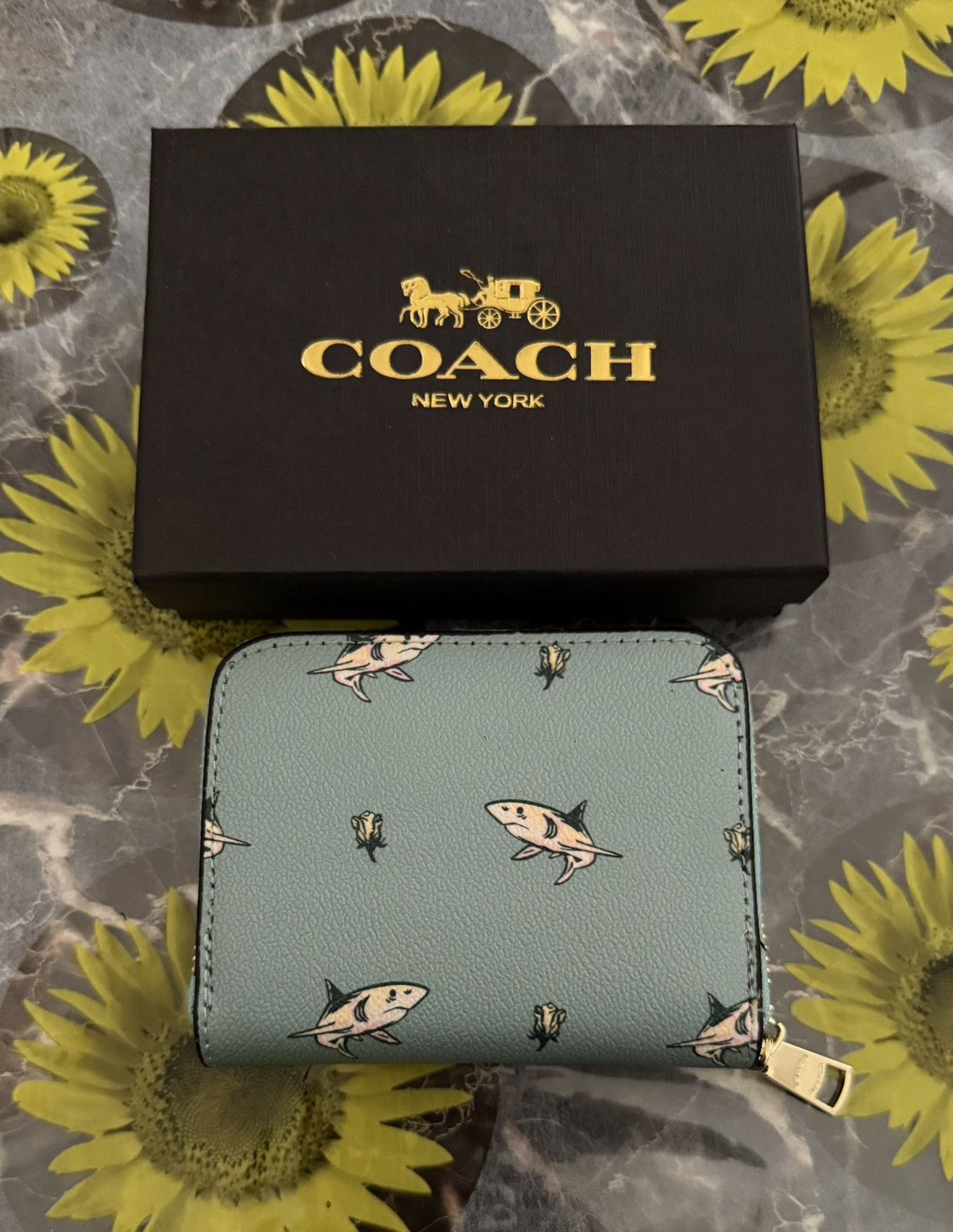 Coach Coach Blue Shark Print Small Zip Wallet with Box Size ONE SIZE - 2 Thumbnail