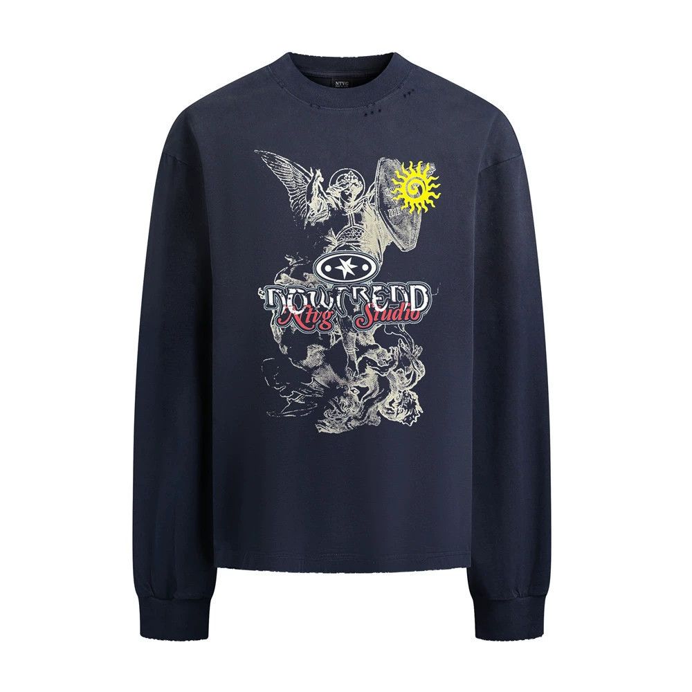 Vintage Men's trendy retro casual angel print long-sleeved T-shirt Size US L / EU 52-54 / 3 - 1 Thumbnail
