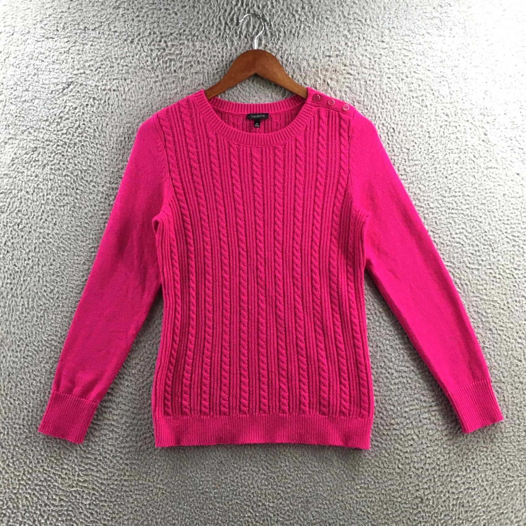 Talbots Talbots Sweater Womens XS Pink Cotton Blend Cable Knit Pullover Long Sleeve Size XS / US 0-2 / IT 36-38 - 2 Thumbnail