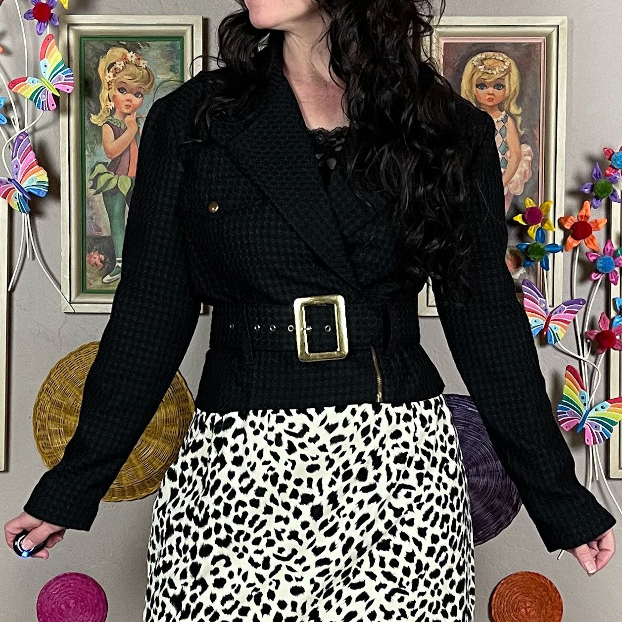 Vintage Vintage 1990s Black Crop Belted Moto Jacket Size M / US 6-8 / IT 42-44 - 3 Thumbnail