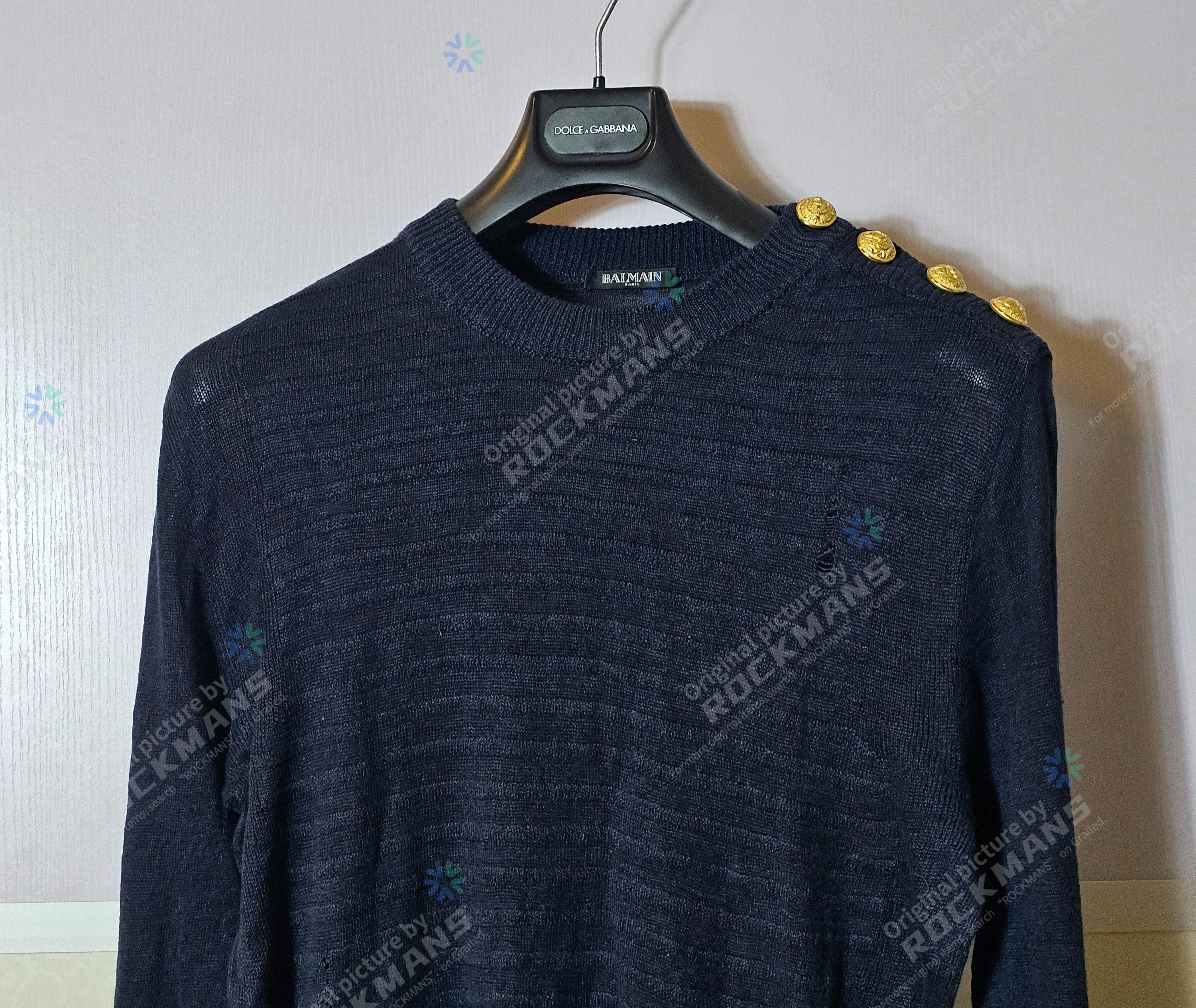 Balmain BALMAIN Linen Navy Stripe Gold Button Distressed Sweater S Size US S / EU 44-46 / 1 - 3 Thumbnail