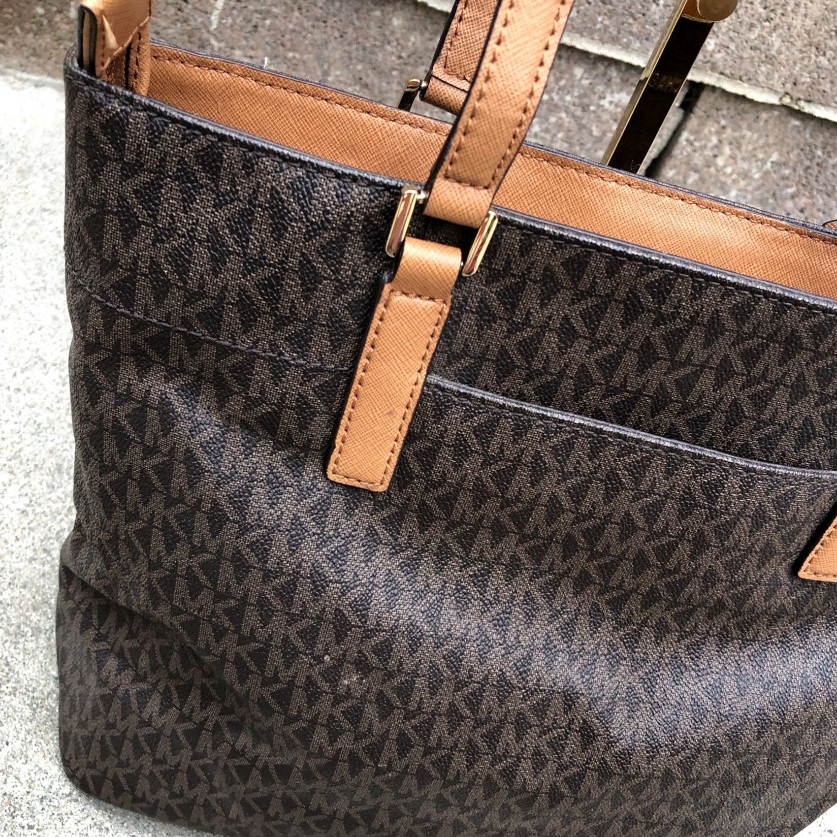 Michael Kors MICHAEL KORS Morgan Tote Shoulder Bag Purse Monogram Signature Saffiano NWT Brown Leather Women Large ZIP Bag Morgan Tote Women Brown NWT Size ONE SIZE - 4 Thumbnail