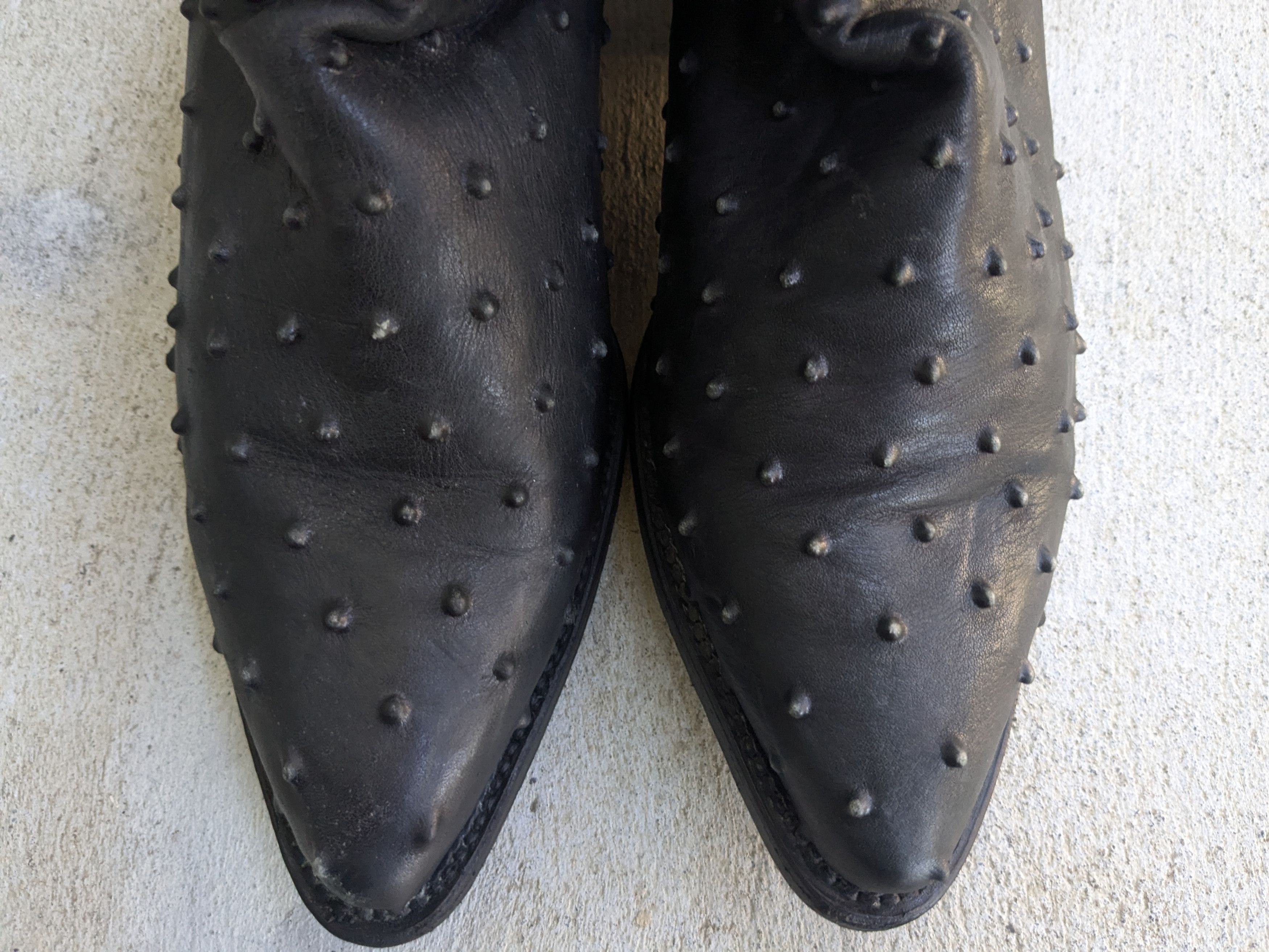 Genuine Leather × Vintage Vintage Cowboy Boots Ostrich Leather Black 7 Size US 7 / EU 40 - 4 Thumbnail