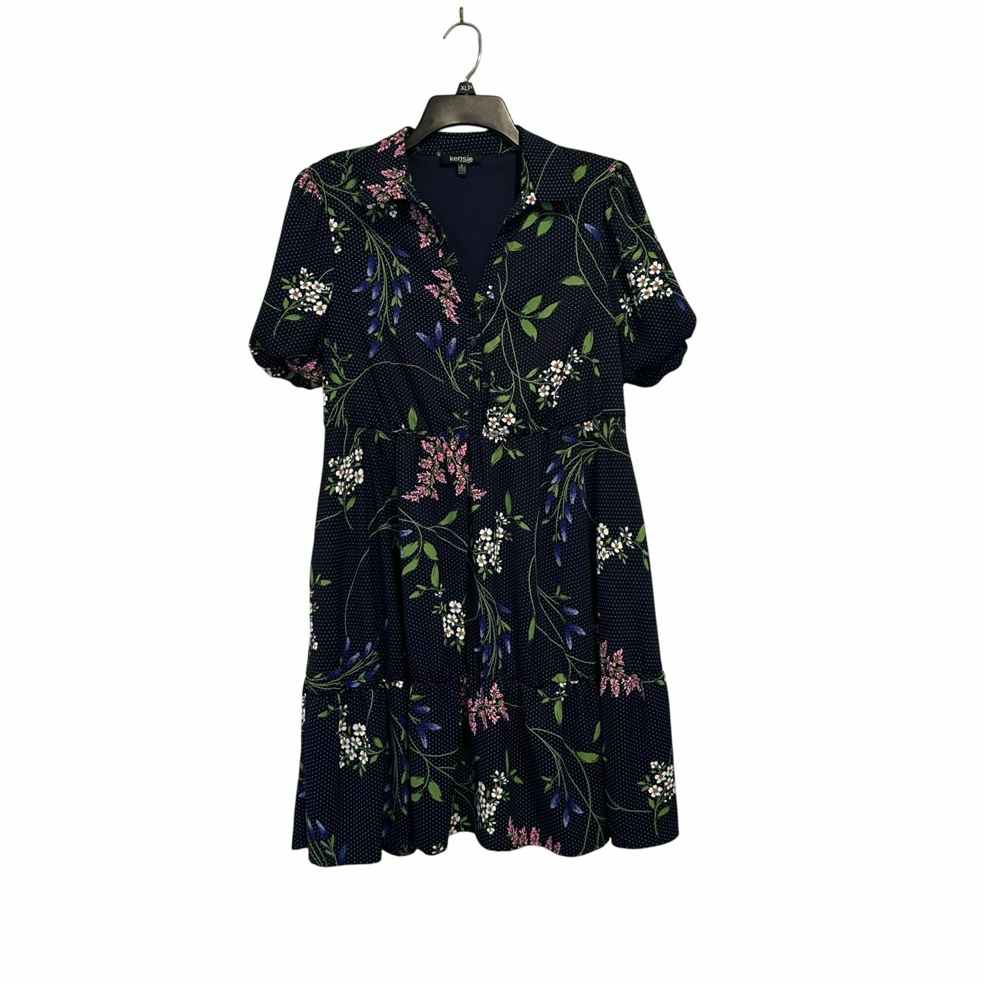 Other ✨Kensie Women's Sz 6 Navy Floral Pocketed Flounce Pouf Sleev Size M / US 6-8 / IT 42-44 - 1 Thumbnail