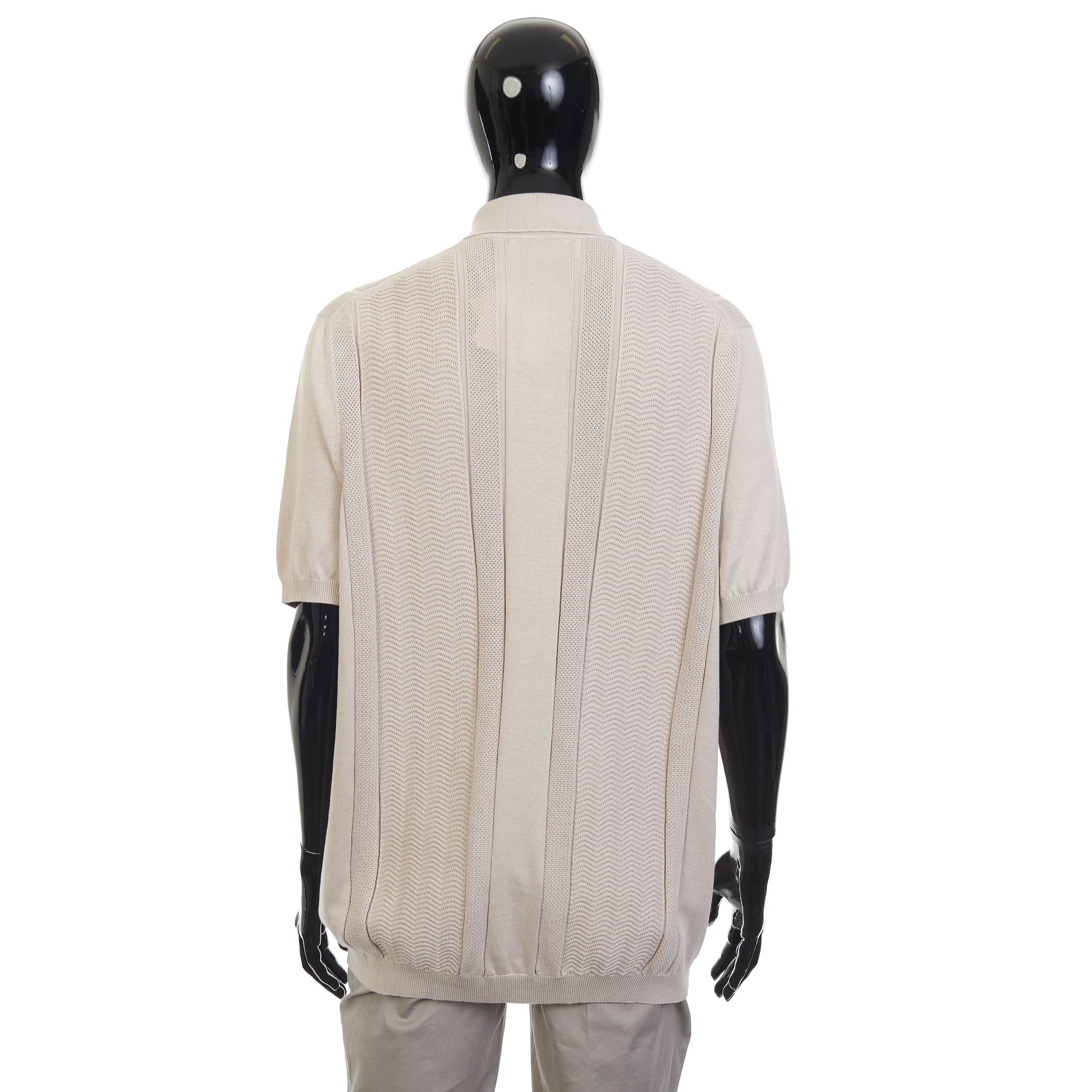 Brunello Cucinelli Beige Cotton Knit Polo With Jacquard Stripes Size 60 Size US XXL / EU 58 / 5 - 5 Thumbnail